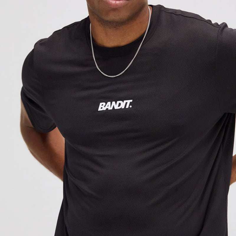 Men's black Micromesh™ Run Tee with breathable, fast-drying fabric and reflective details.