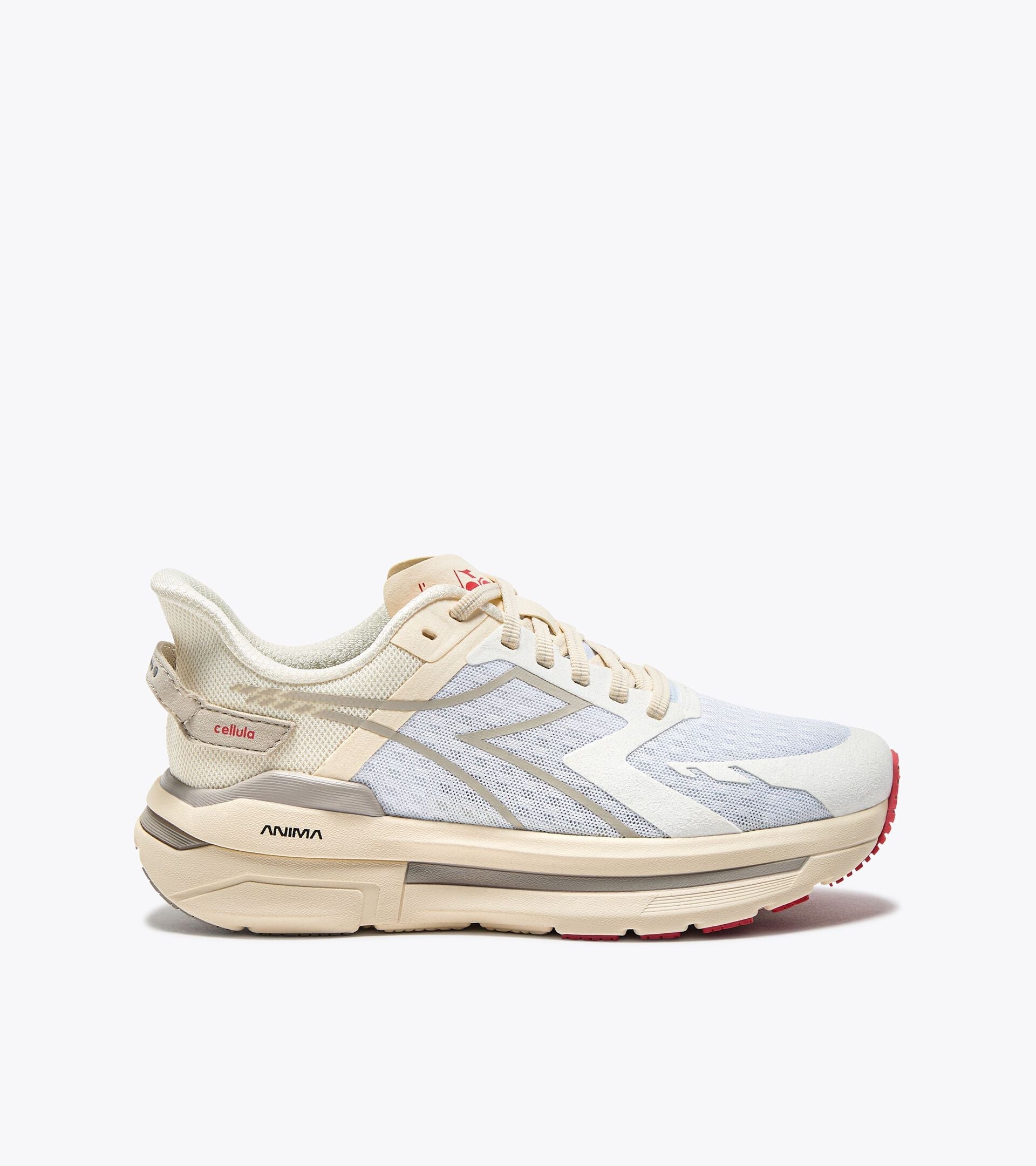 Women's CELLULA W running shoe in white with nylon-air-mesh upper and ANIMA cushioning.