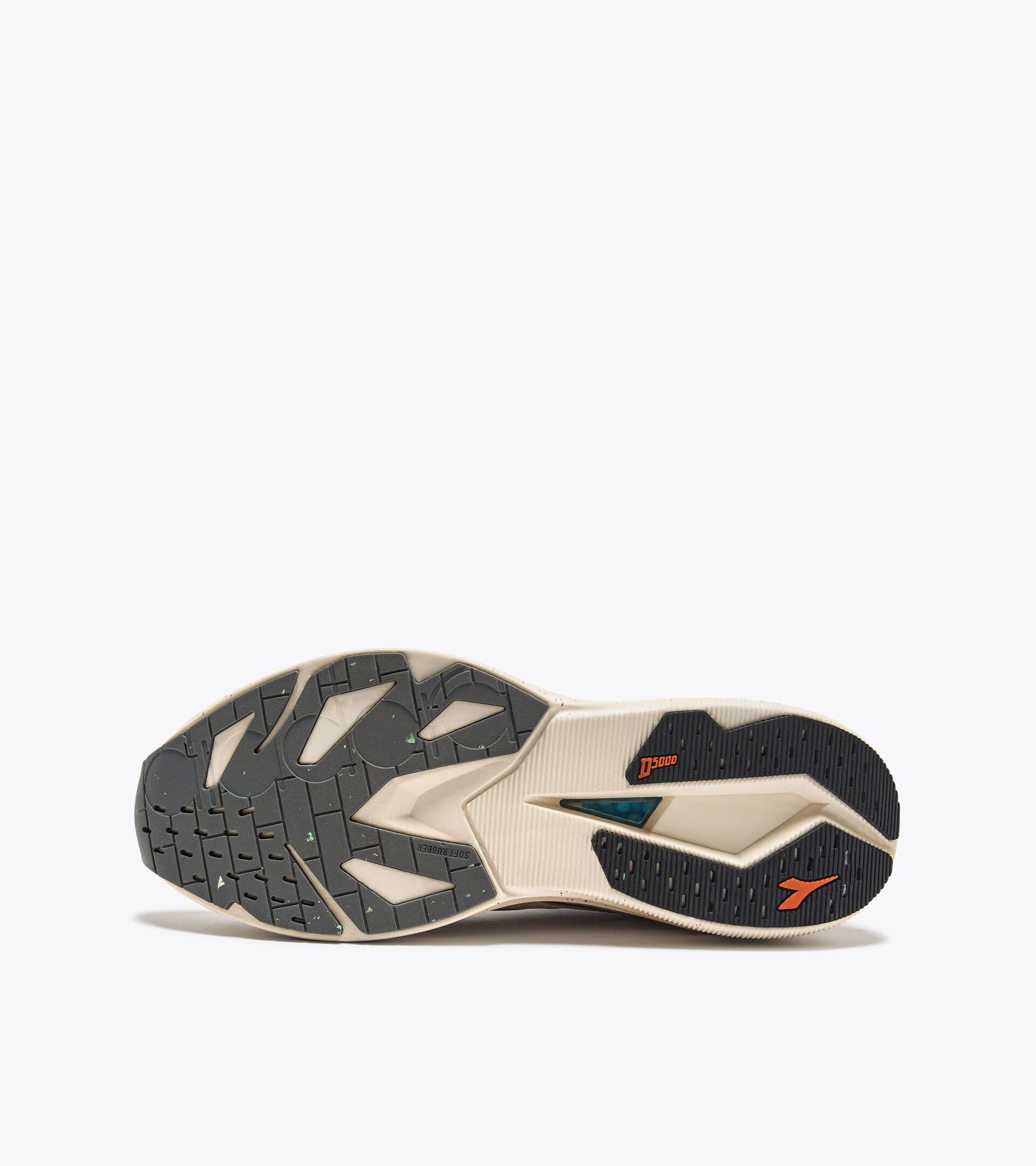 Sole of MYTHOS BLUSHIELD VOLO 5 2030 running shoe showing tread pattern and design.