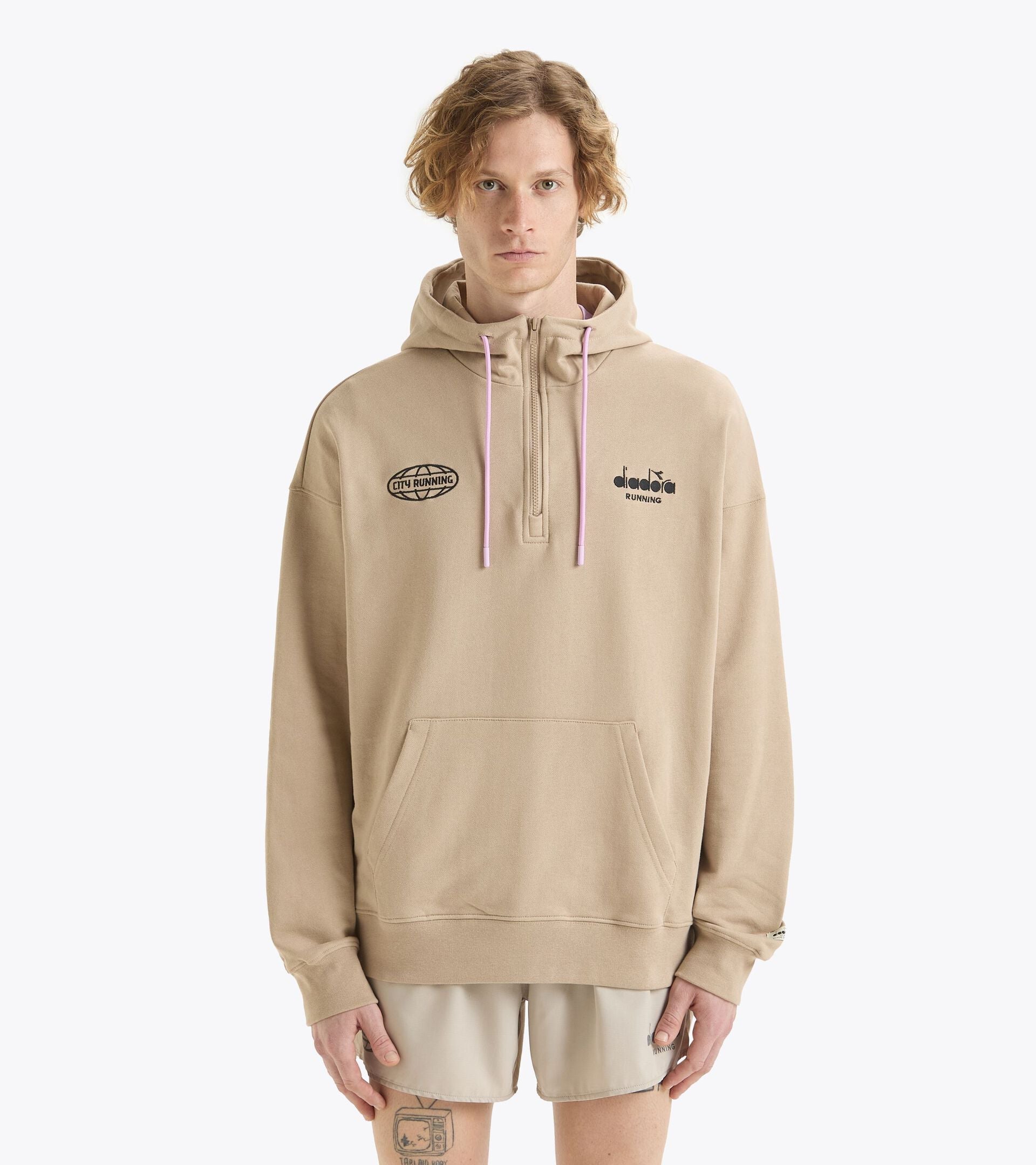 Gender-neutral hoodie made in Italy, featuring French terry cotton, kangaroo pocket, and embroidery.