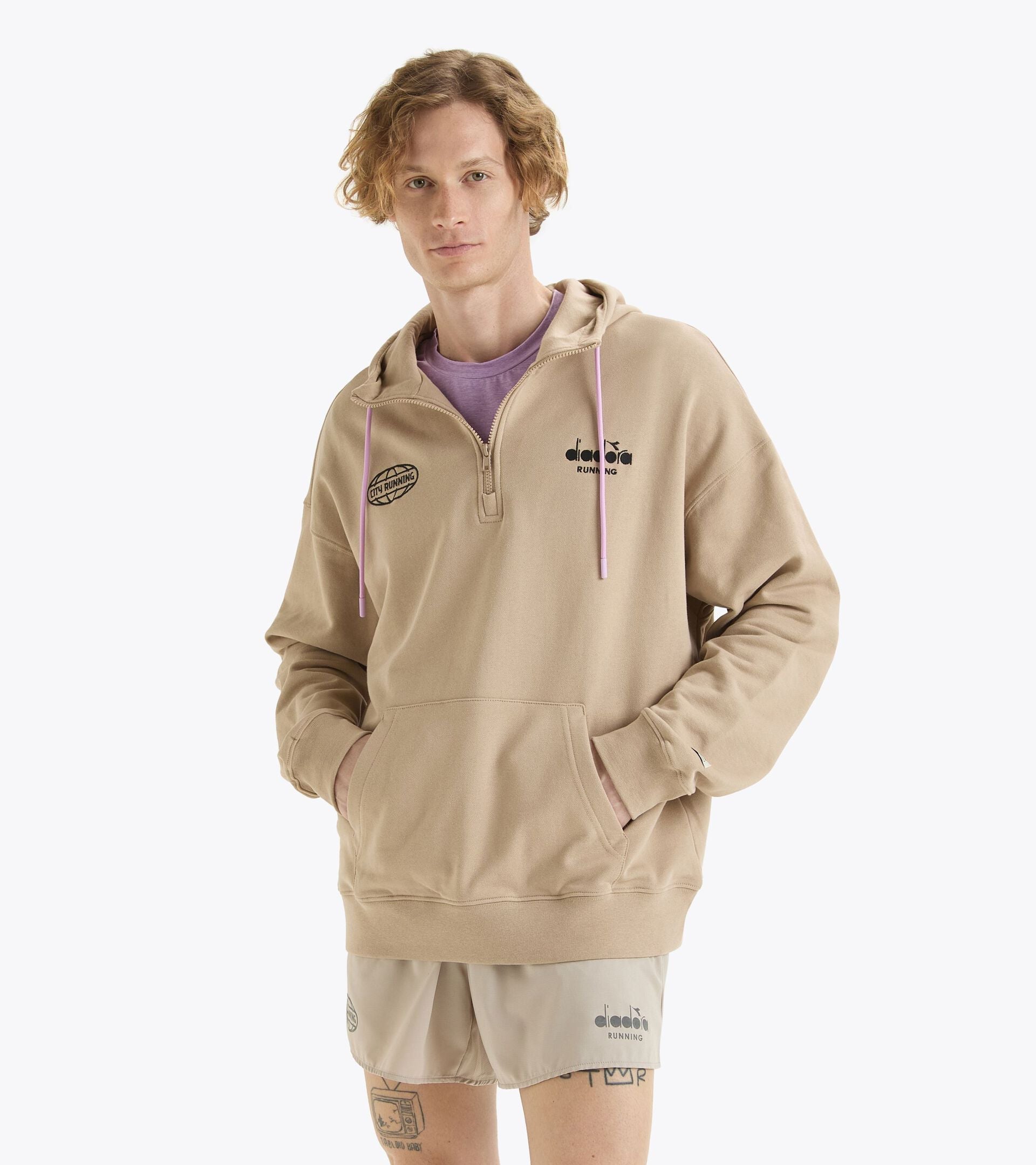 Gender-neutral Italian-made HOODIE HZ MILL CITY, featuring French terry cotton, kangaroo pocket, and back embroidery.