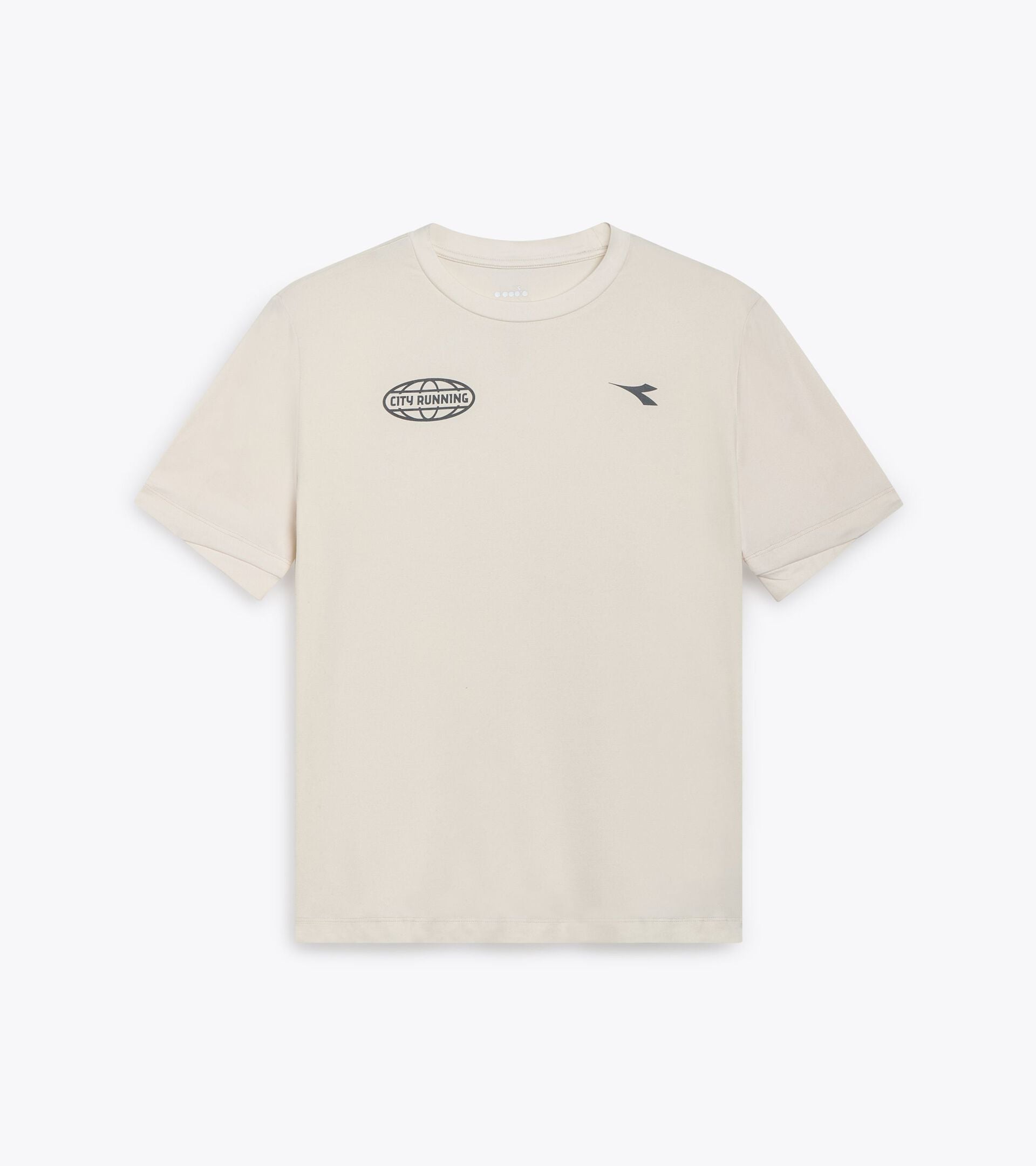 Unisex short sleeve training t-shirt in white with round neck and logos, made of soft, stretchy recycled polyester.