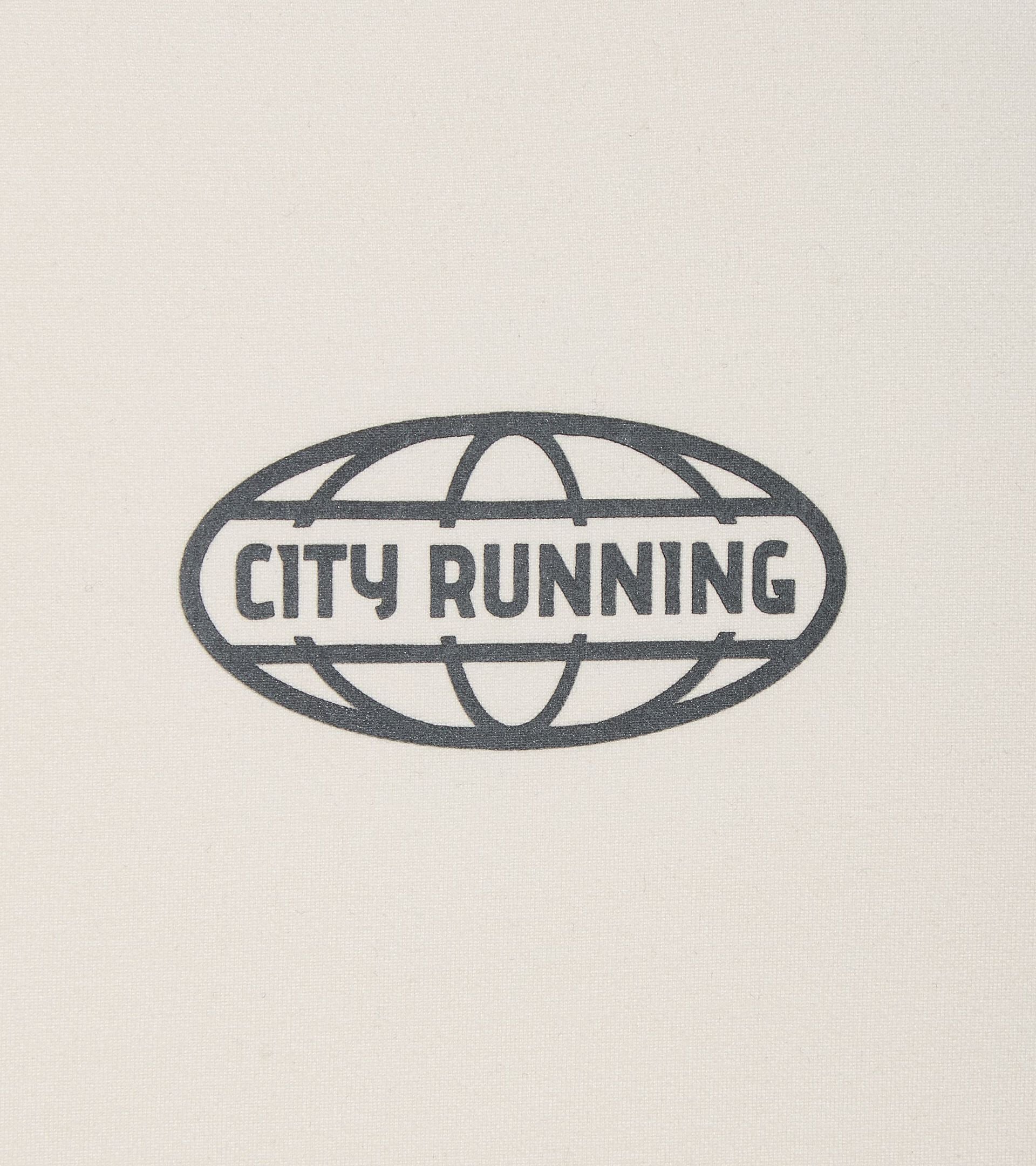 Unisex short sleeve training T-shirt in white with "City Running" logo.