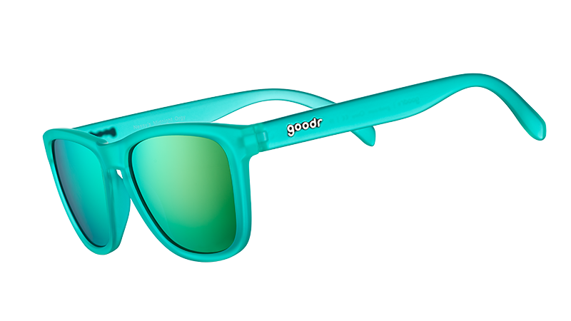 Turquoise sunglasses "Nessy's Midnight Orgy" with mirrored lenses by Goodr.