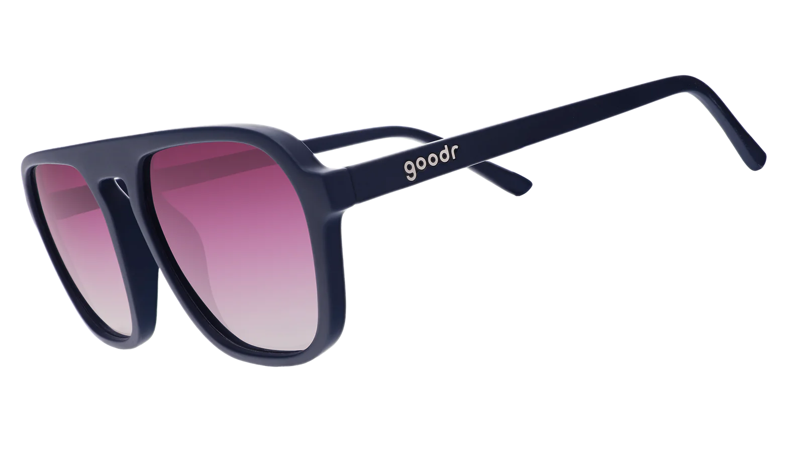 Deja Vu Daydream sunglasses with navy frame and pink gradient lenses.