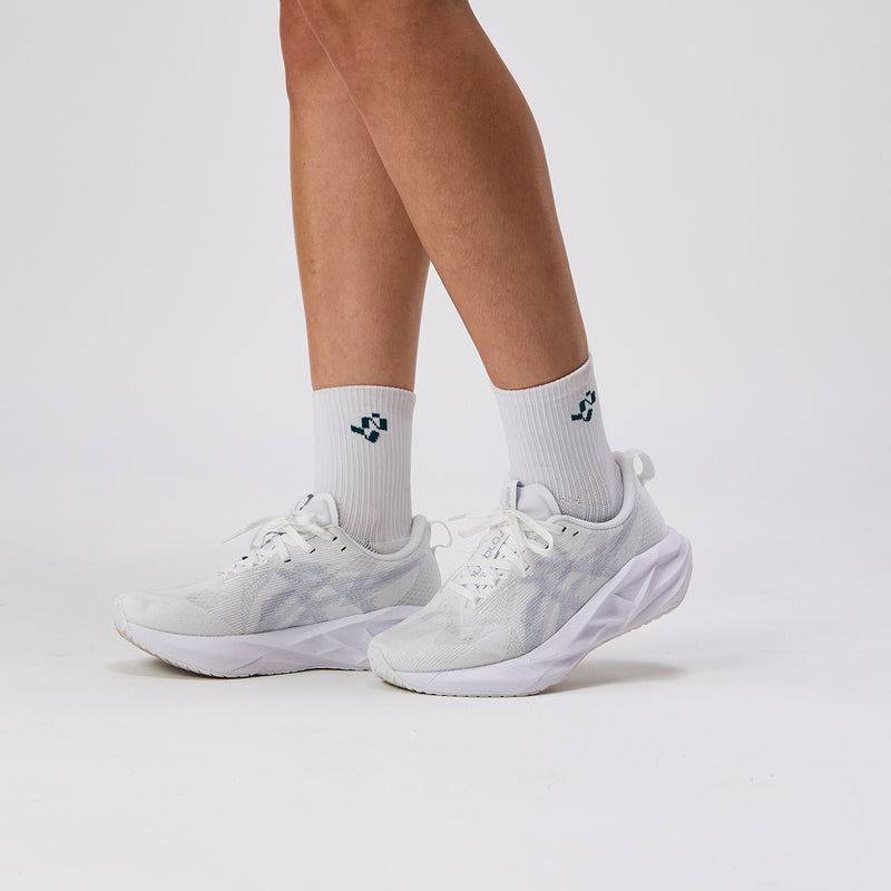 Cushion Run Quarter Socks - White with Pine - 2 Pack