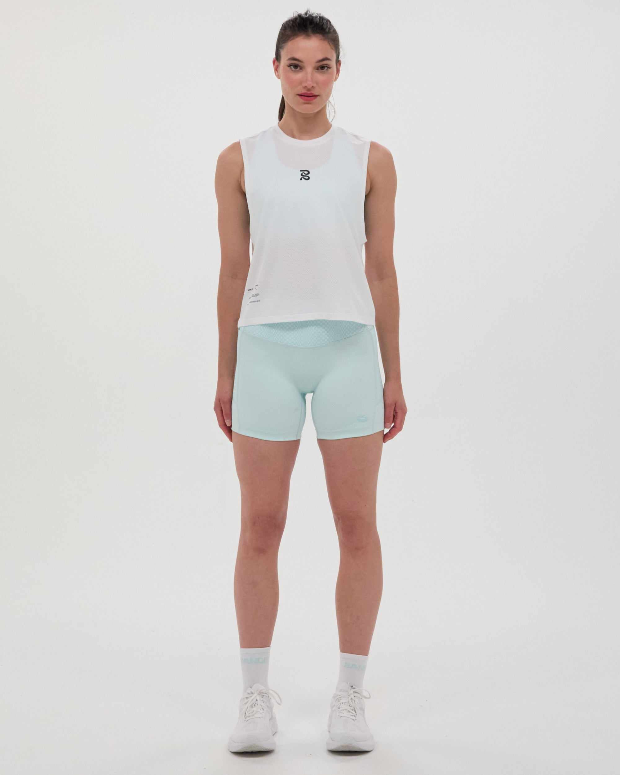 Women's Micromesh™ Run Tank in white, showcasing sleeveless design with reflective details.