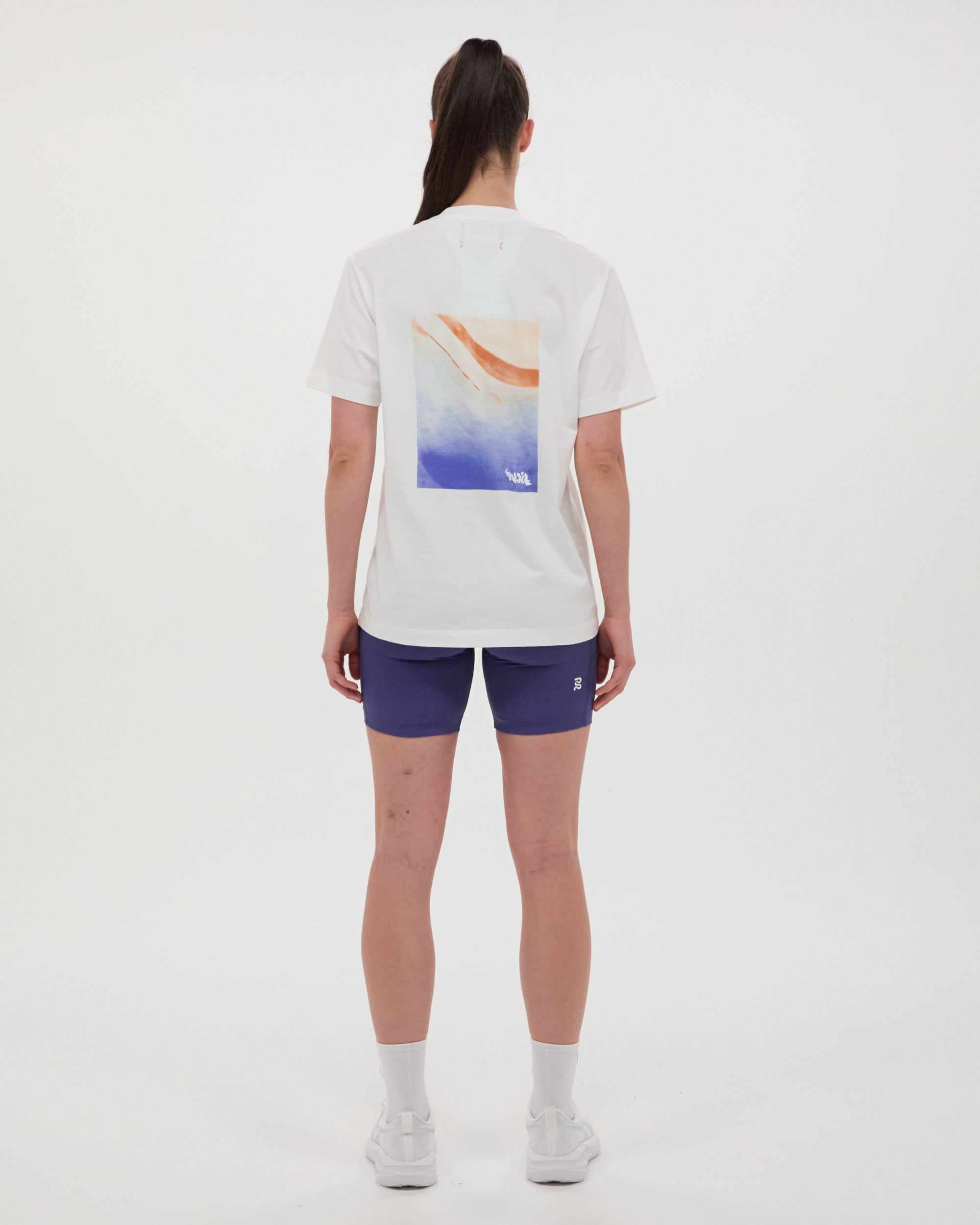 Unisex white Tagus Cotton Tee with graphic inspired by the Tagus River, made from 100% combed cotton for comfort and structure.