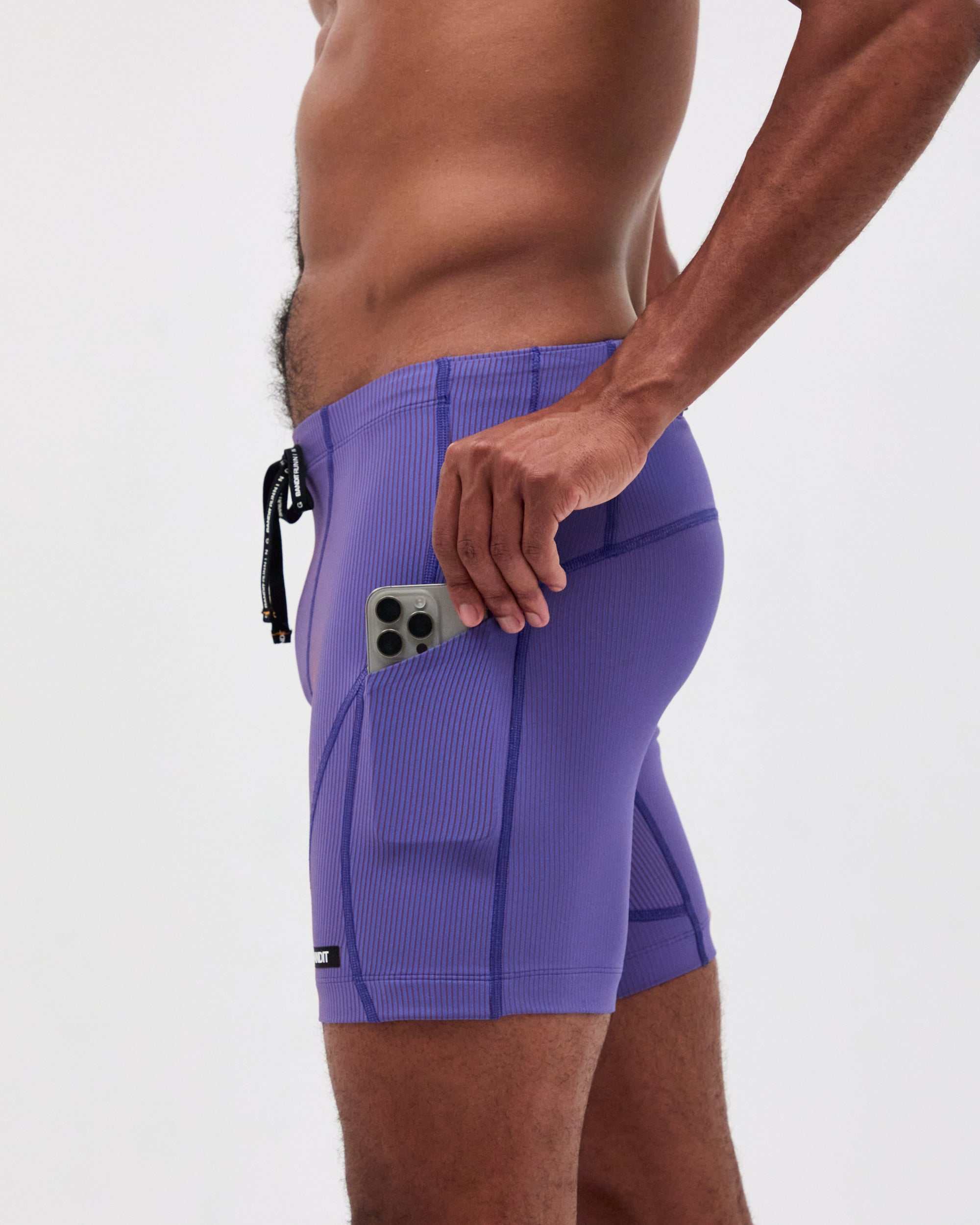 Striped Cadence™ 7 Pocket Quarter Tights - Deep Peri Blue with Rust