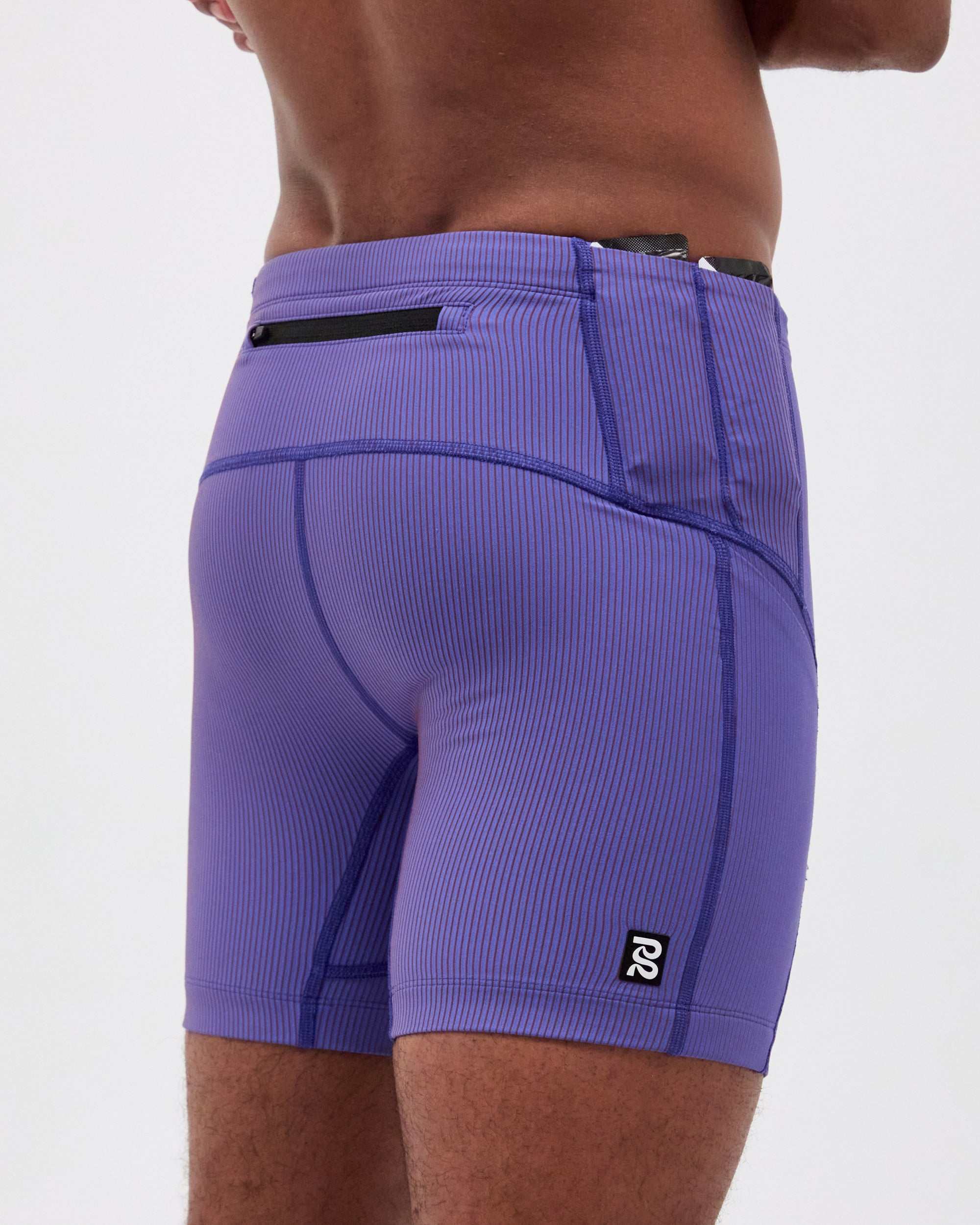 Striped Cadence™ 7 Pocket Quarter Tights - Deep Peri Blue with Rust