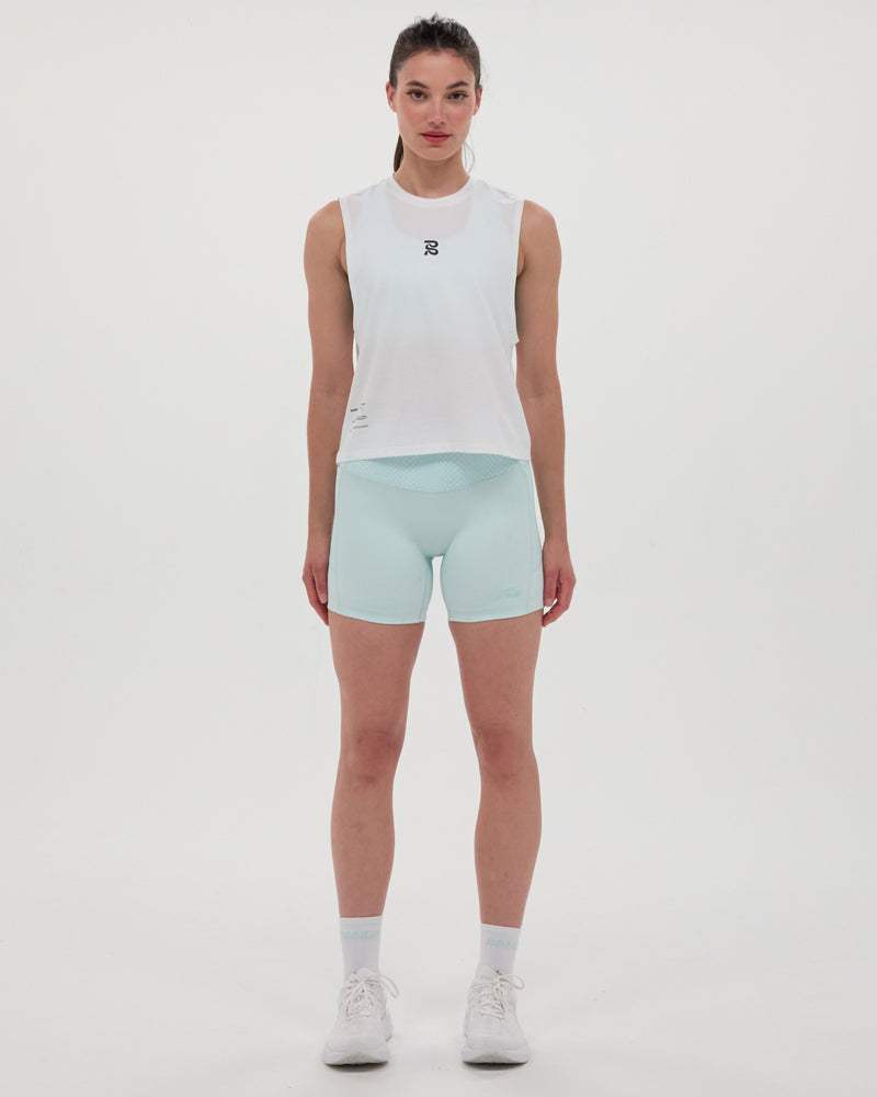 White and minty blue Lite Run™ socks with a lightweight, moisture-wicking design.