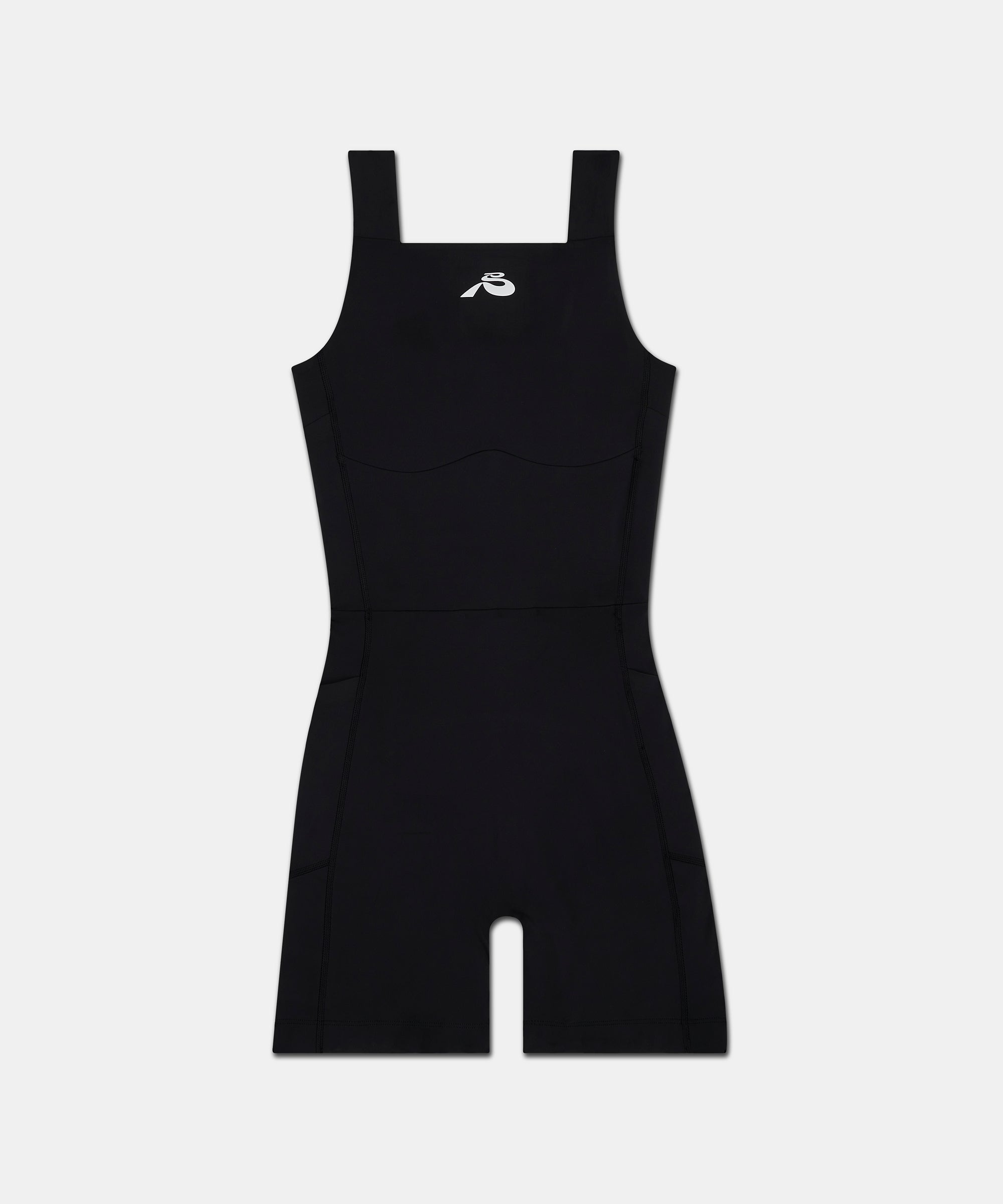 Cadence Scoopneck Run Dress in black, featuring built-in shorts and multiple pockets for women runners.