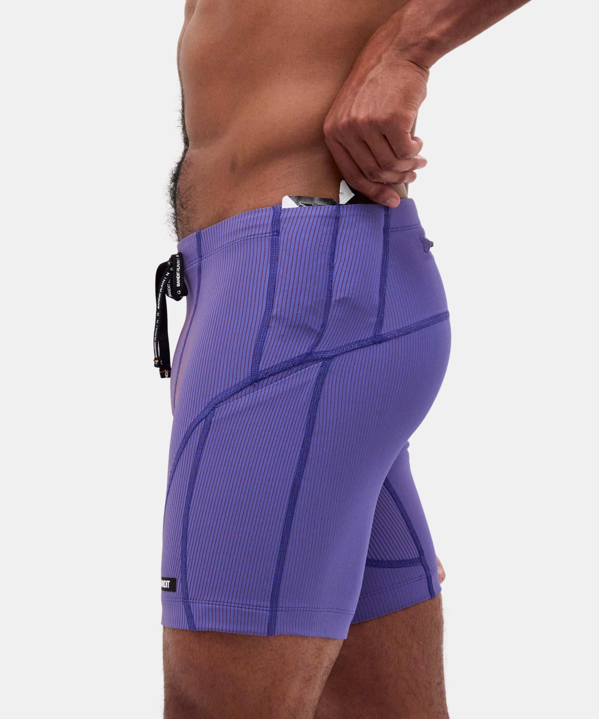 Striped Cadence™ 7 Pocket Quarter Tights - Deep Peri Blue with Rust