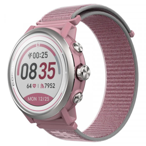 Dusty pink COROS APEX 2 multisport GPS watch with sapphire display and titanium bezel.