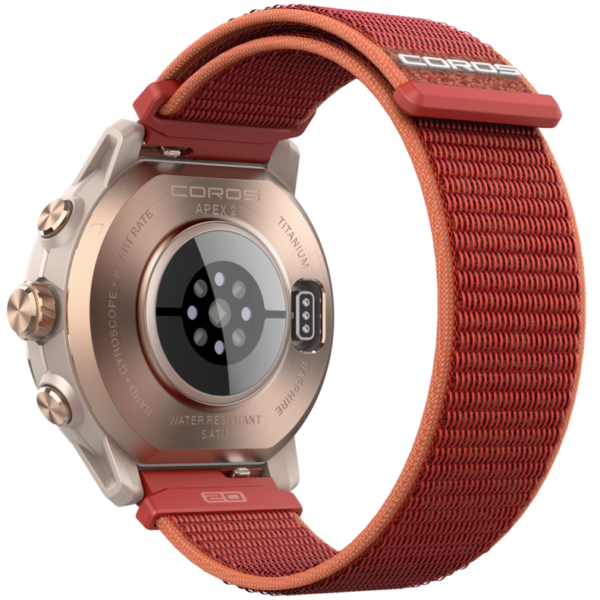 COROS APEX 2 - CORAL GPS outdoor watch with titanium bezel and coral band.