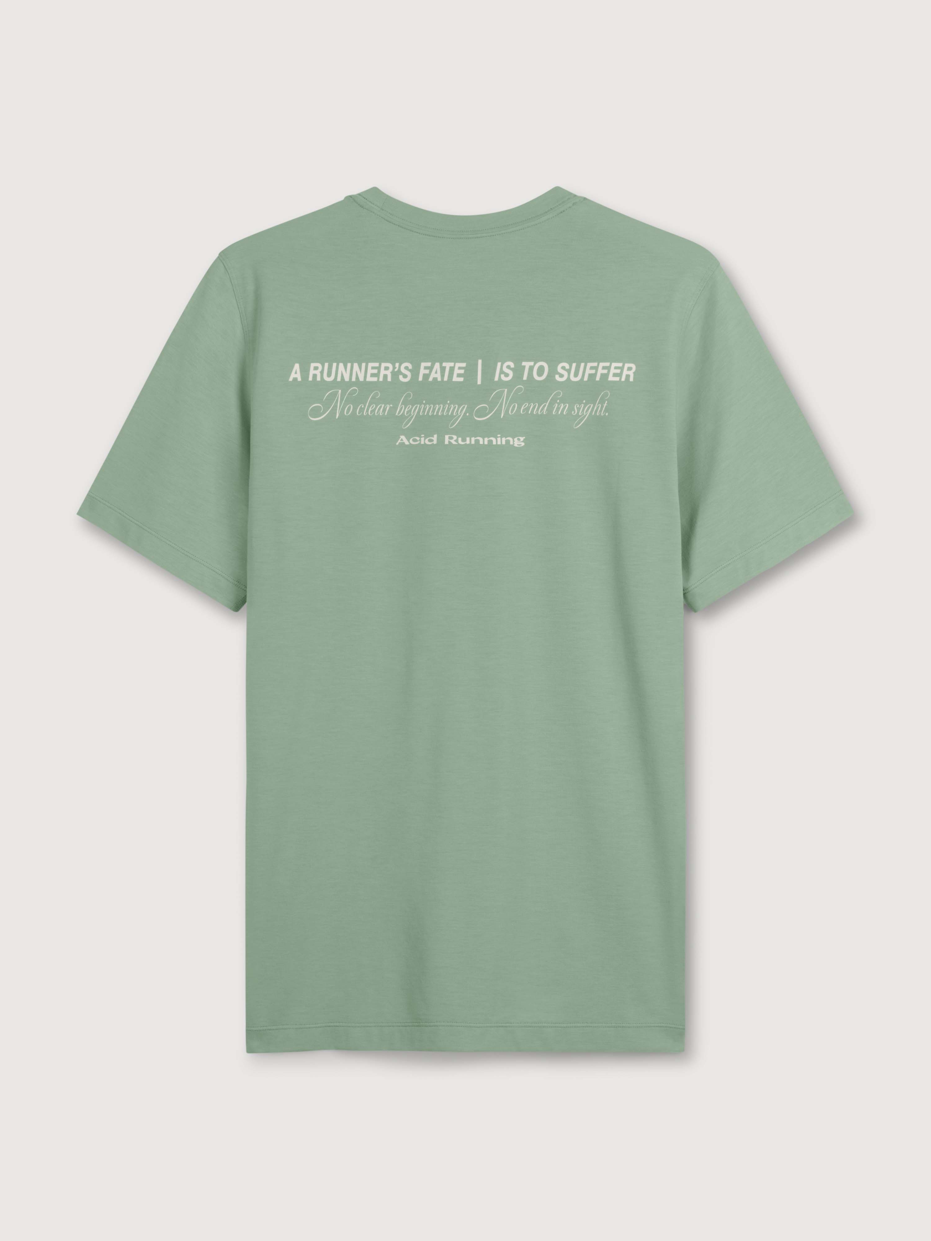 Iced green Runner's Fate T-shirt, lightweight and eco-friendly with off-white print.