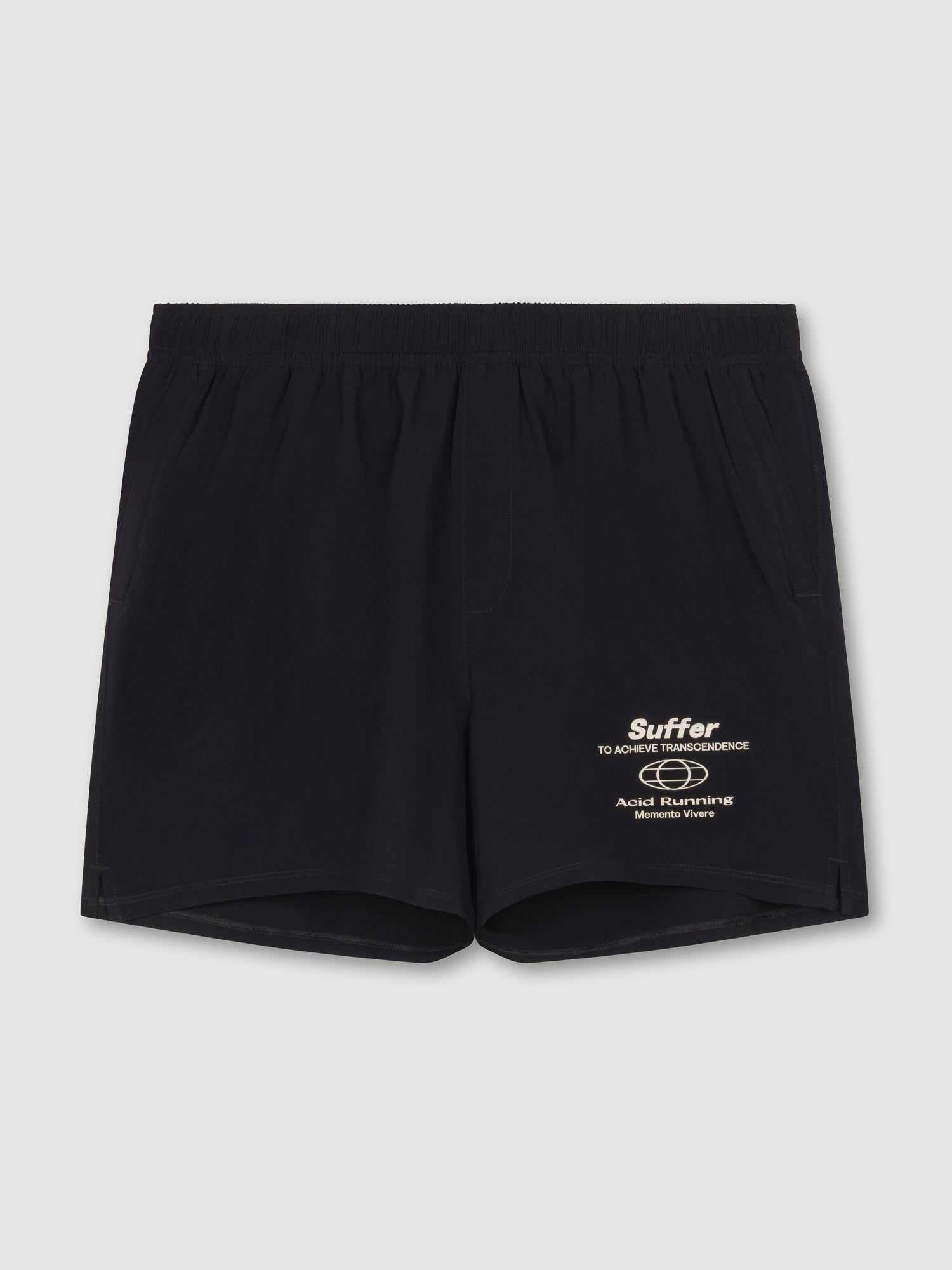 Black Worth It Hybrid Shorts 2.0 with white graphics, lightweight and moisture-wicking, made from recycled polyester.