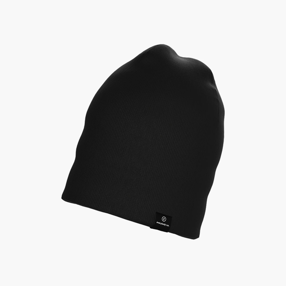 CR3Beanie - Shadowcast, black beanie, 100% recycled polyester, reflective stripe, durable knit.