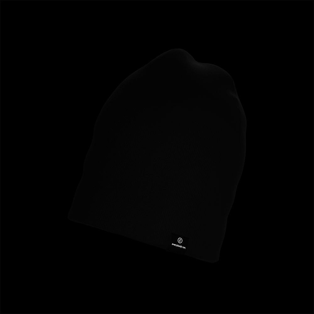 CR3Beanie - Shadowcast, durable black beanie with reflective stripe, 100% recycled polyester.