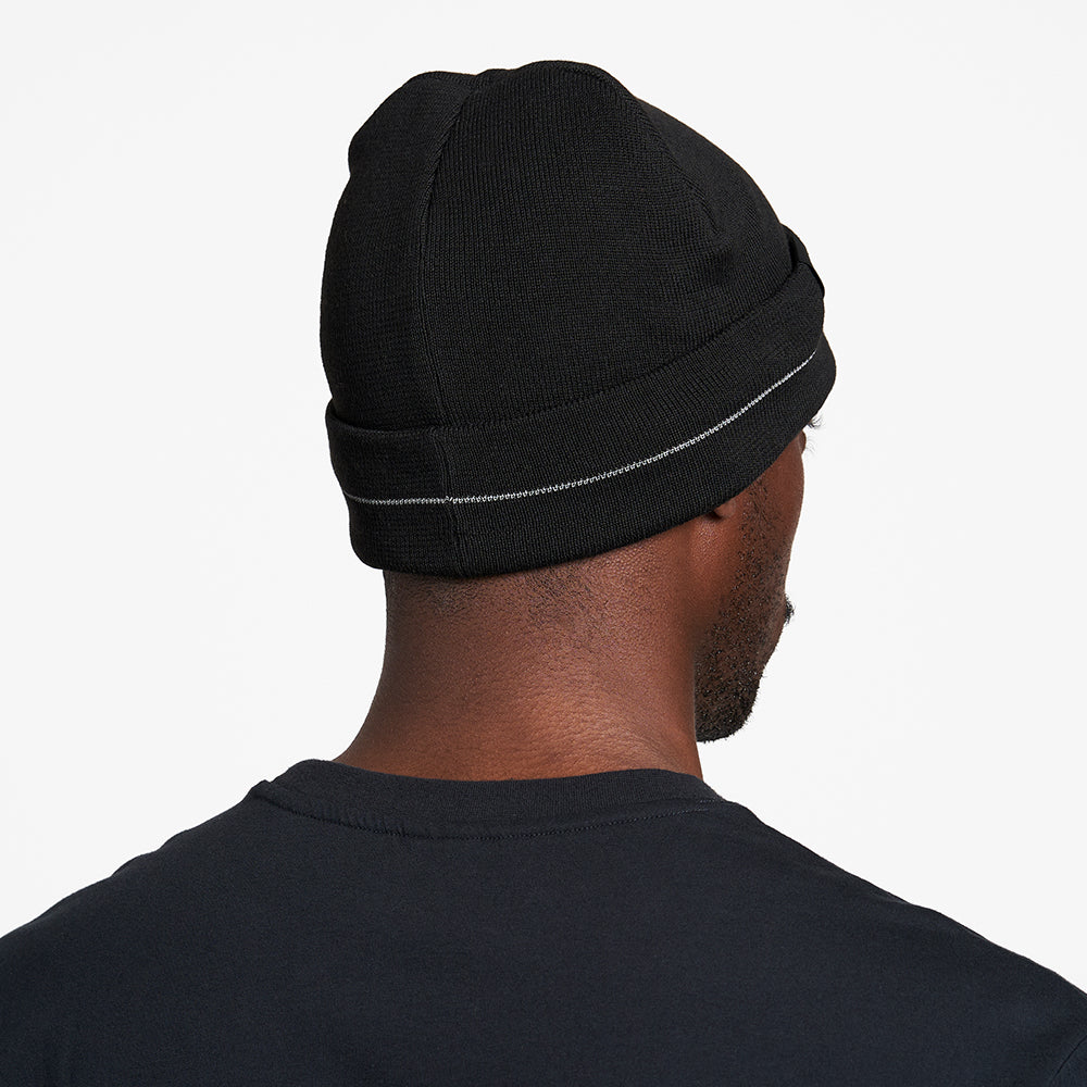 CR3Beanie - Shadowcast, black double layer knit, reflective stripe, 100% recycled polyester.