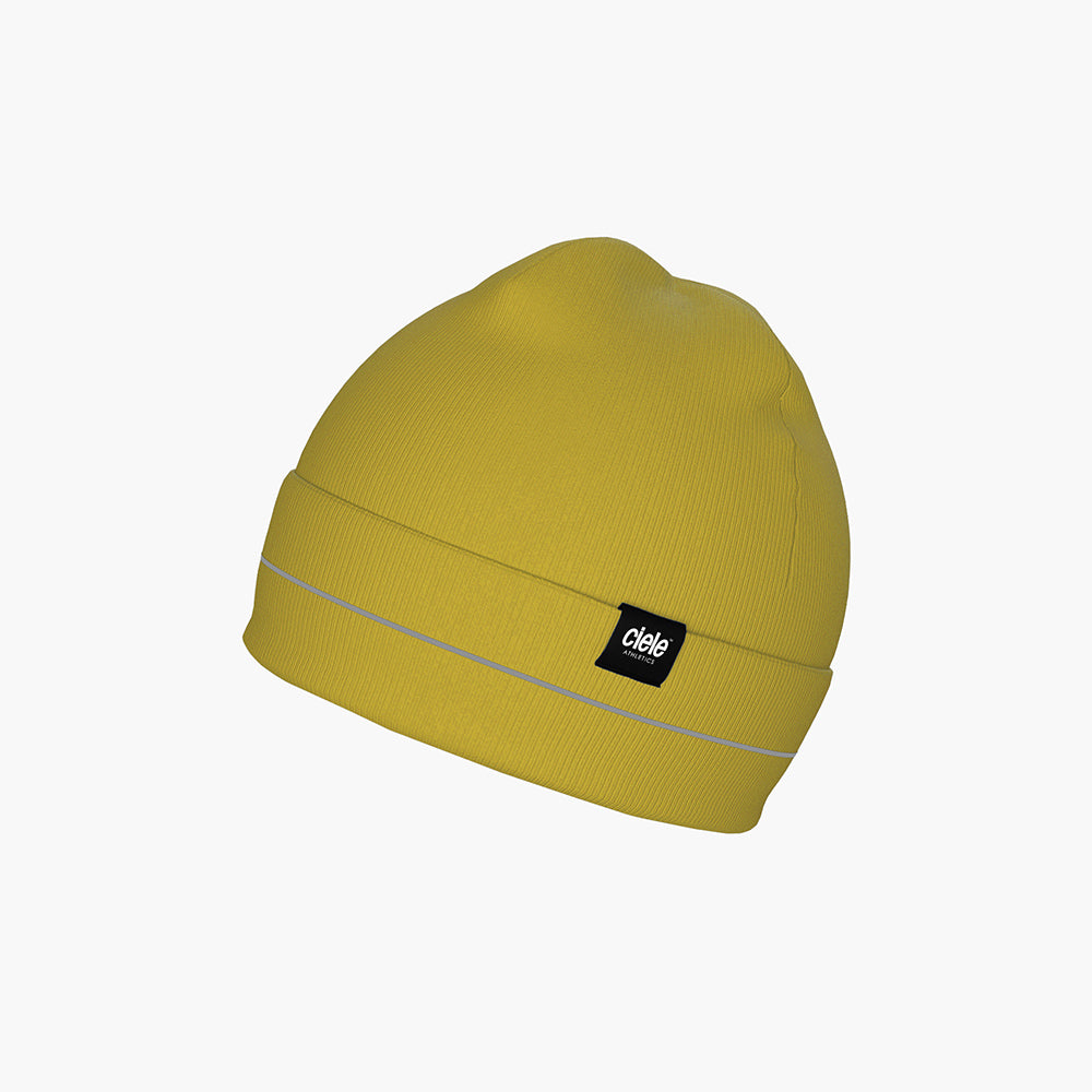 CR3Beanie - Sogl, yellow beanie, reflective stripe, recycled polyester, for night runs.