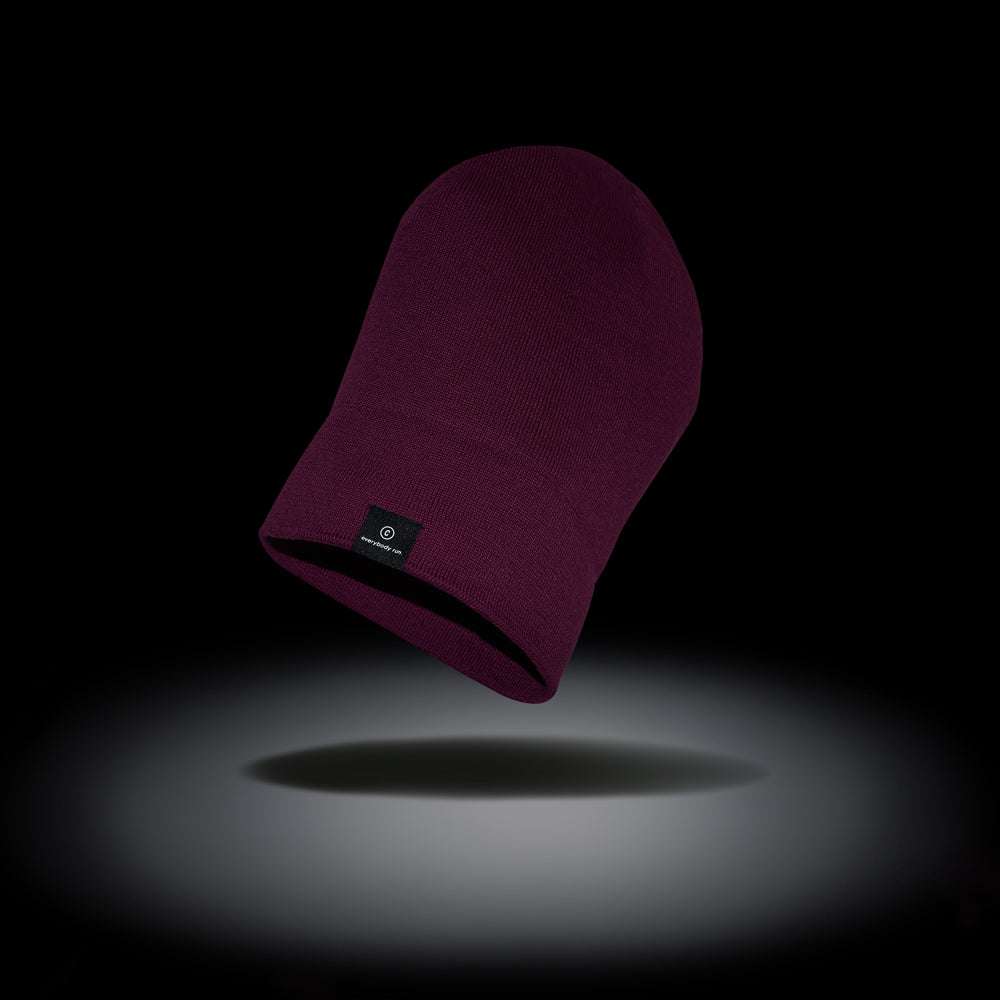 CR3Beanie - Cab, double layer, recycled polyester, reflective stripe, maroon.