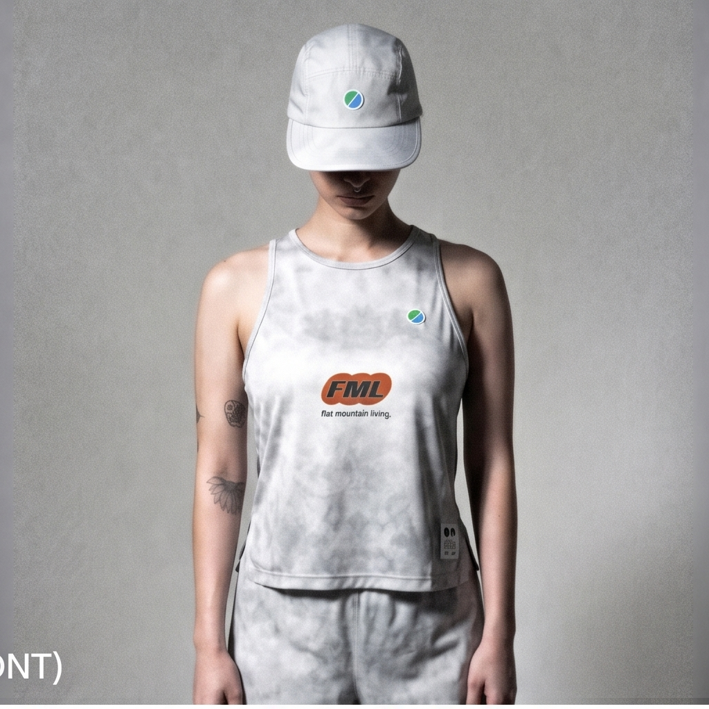 FML WMNS Race Tank grey tie-dye running singlet with reflective details and side slits made from recycled polyester