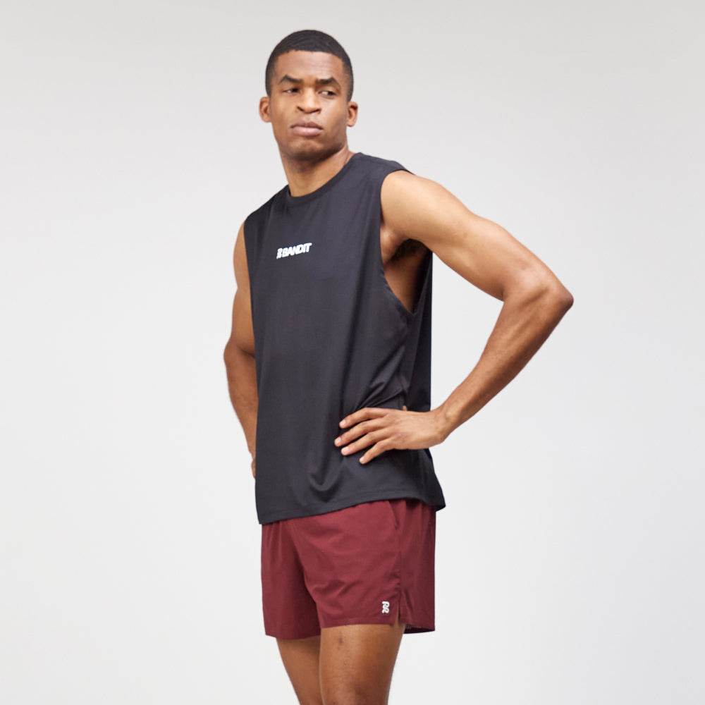 Vento™ Men's 5" Training Short in Port worn by a male model with black sleeveless top.