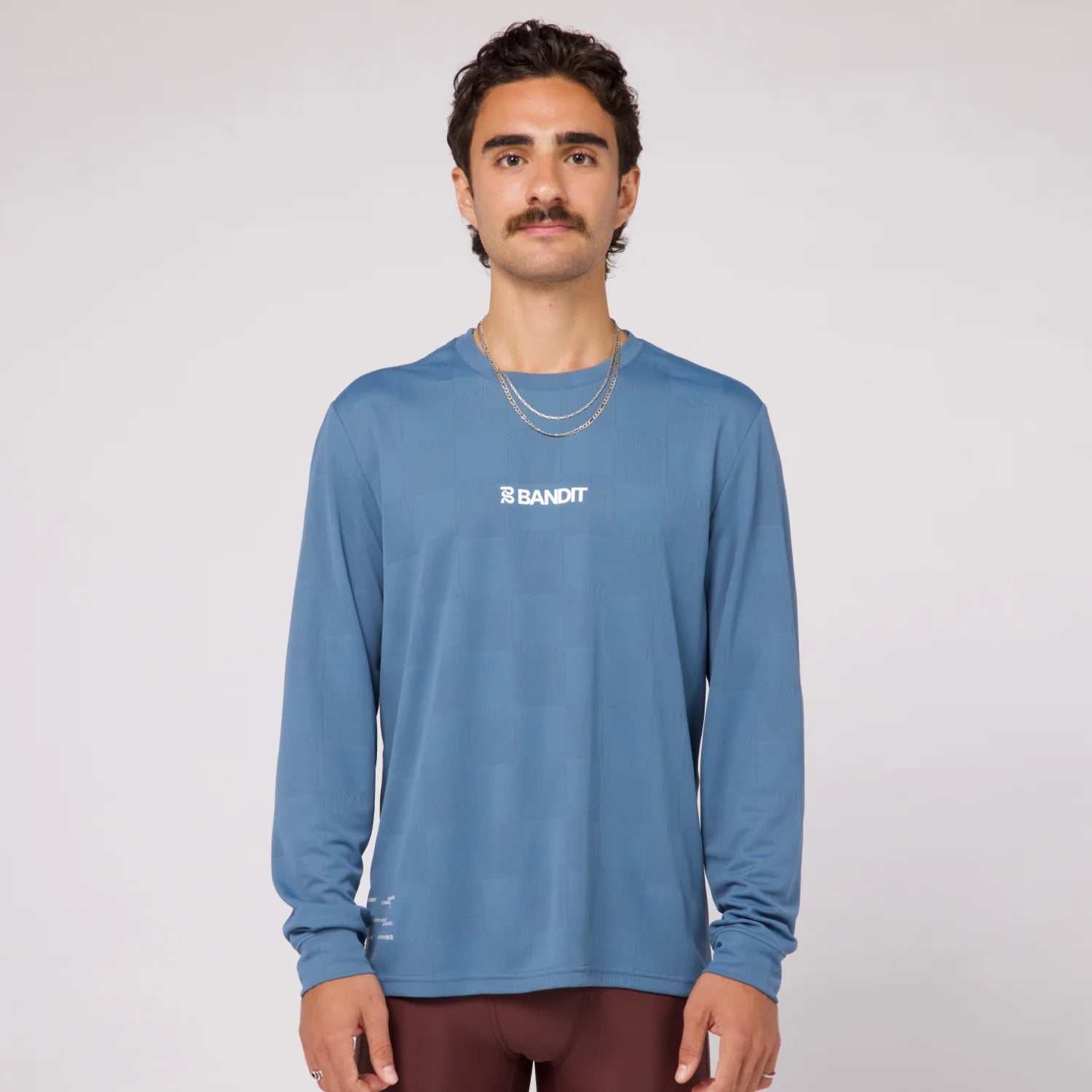 bandit cheque jacquard long sleeve - unisex steel blue top