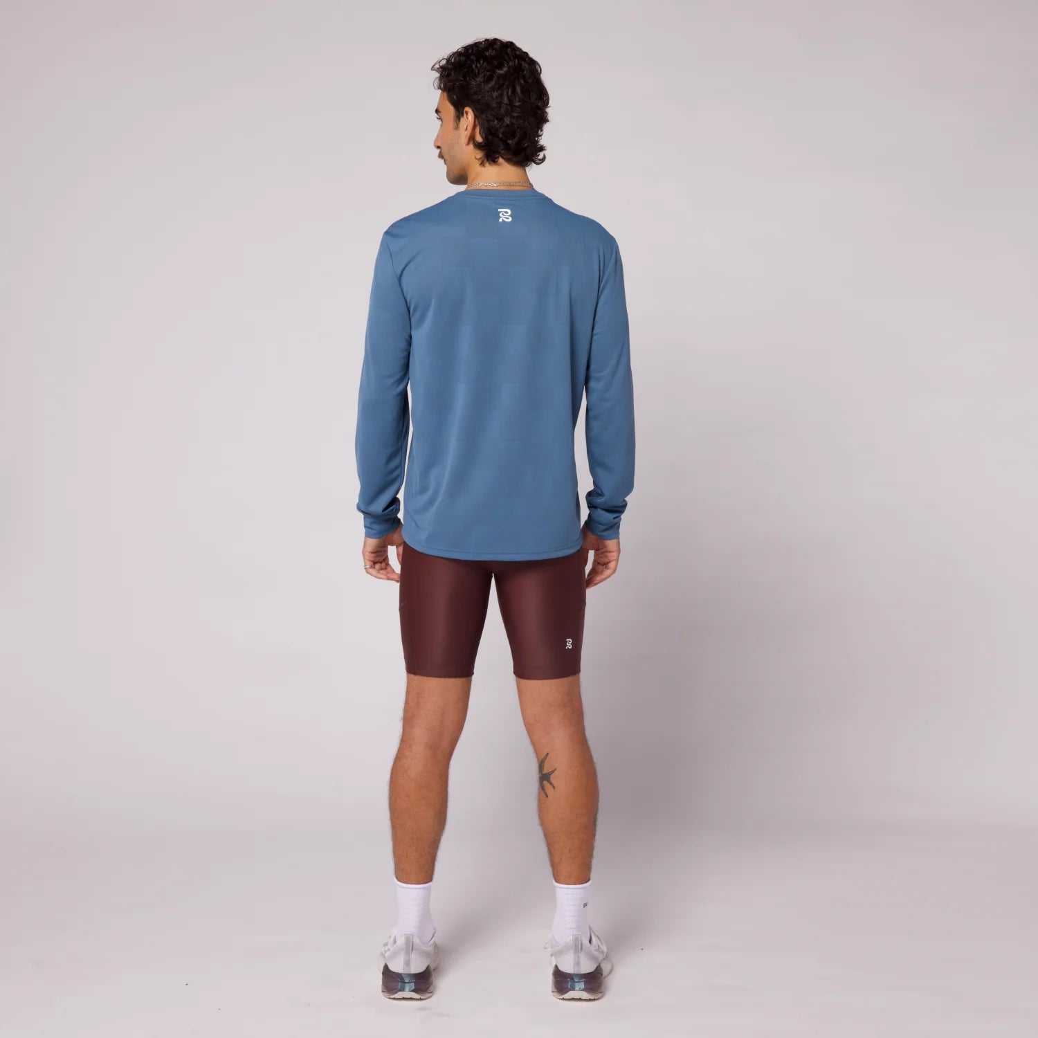 bandit cheque jacquard long sleeve - unisex steel blue top