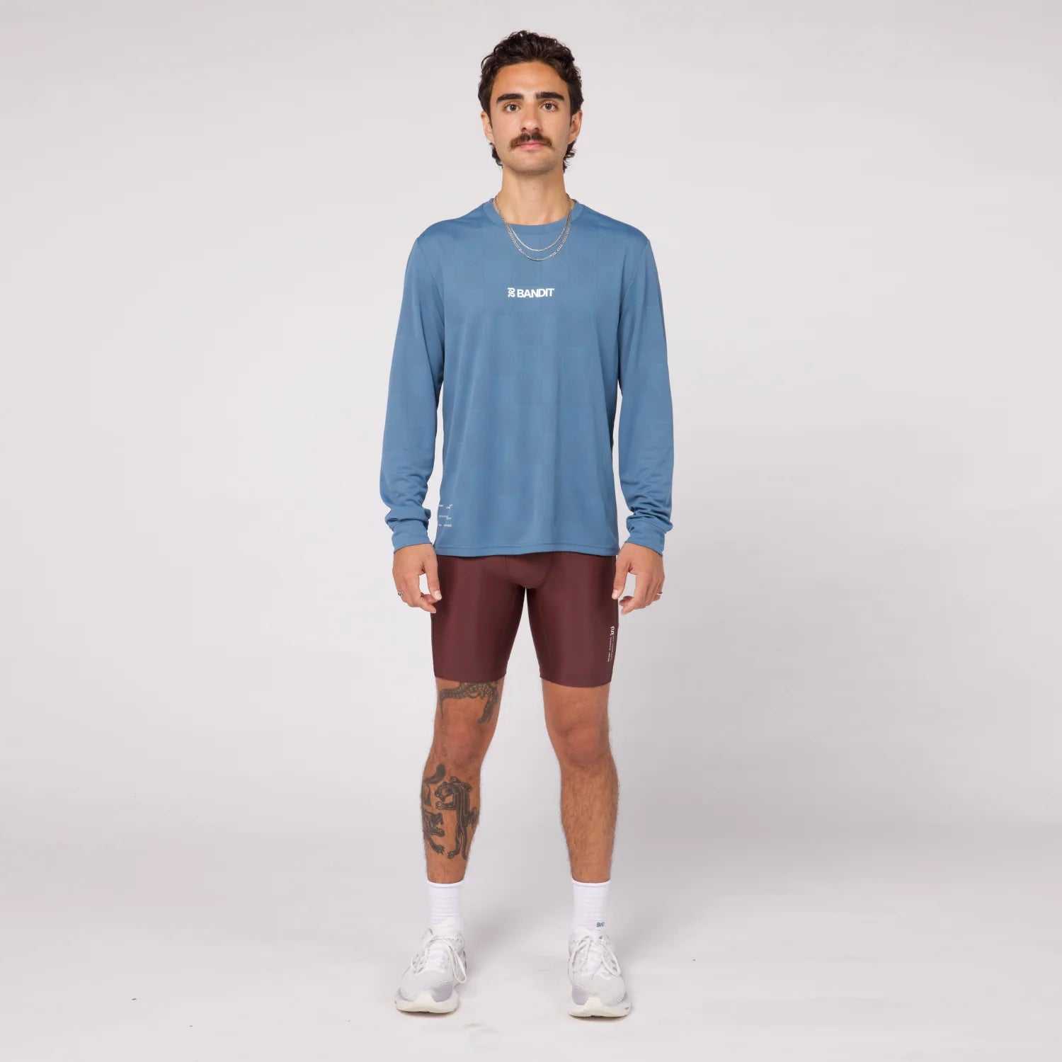 bandit cheque jacquard long sleeve - unisex steel blue top