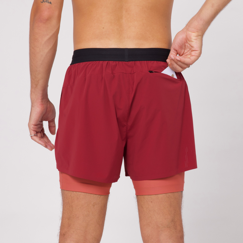 Vento™ 4" 2-in-1 Short, Men's in Cherry/Spice, showcasing back pocket design.