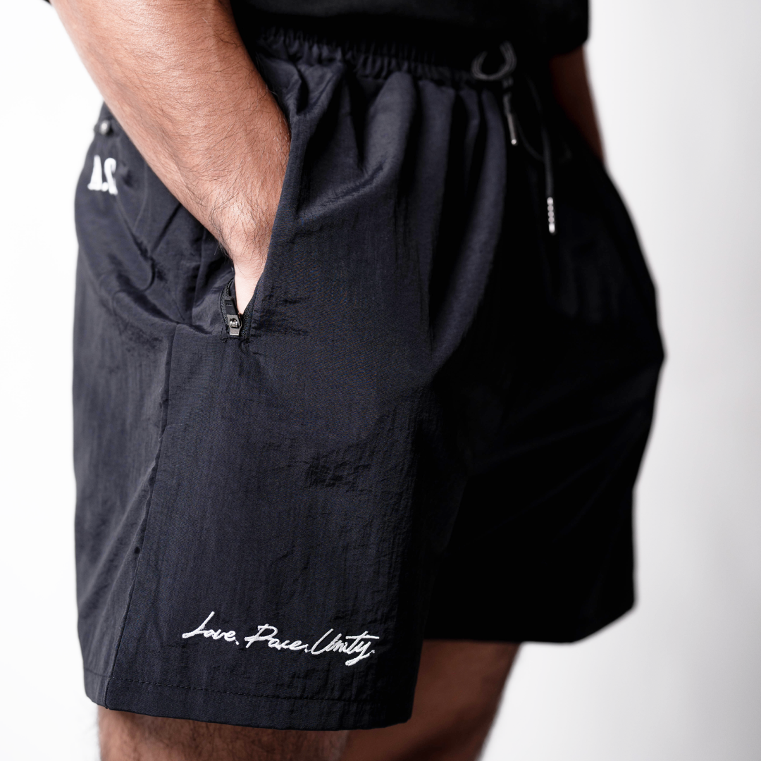 LPU 5" Running Shorts - Black with pockets and durable zippers.