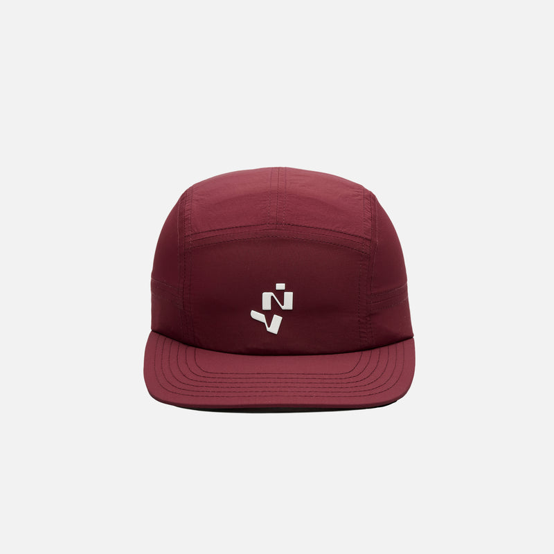 Nylon "NY Runner" run hat in port color with adjustable back closure and high-density branding.