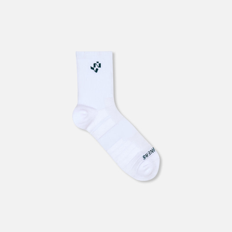 Cushion Run Quarter Socks - White with Pine - 2 Pack