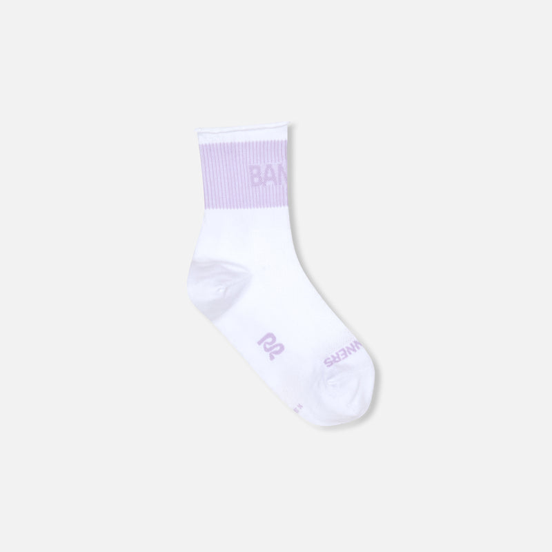 White Lite Run™ Ribbed Socks with Light Thistle accents; breathable mesh, COOLMAX yarn, and spandex for compression. 2-pack.