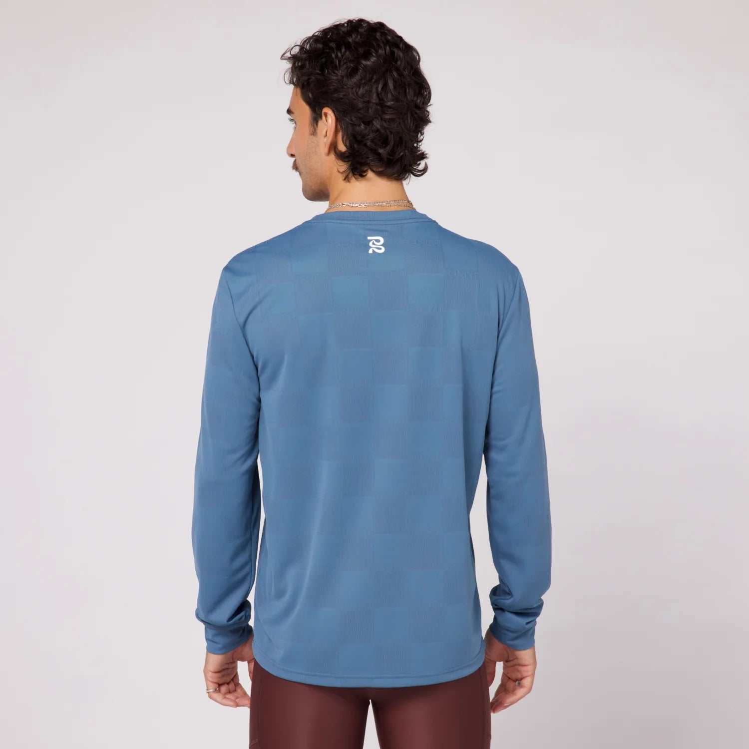 bandit cheque jacquard long sleeve - unisex steel blue top