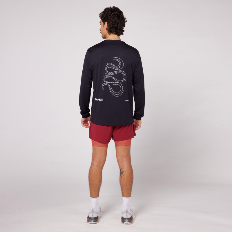 Men's Vento™ 4" 2-in-1 Short in Cherry/Spice, back view, showcasing performance fit and design.