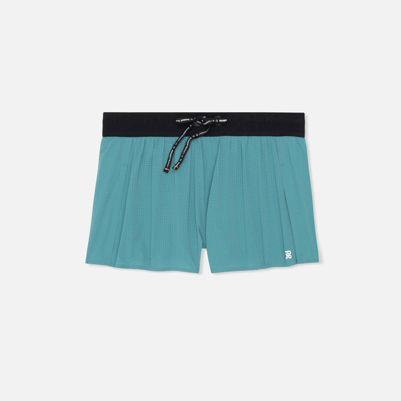 Vento™ Women's 3" Split Short in Gulfstream, features breathable, moisture-wicking fabric with phone pocket, gel pockets, and anti-chafing seams.