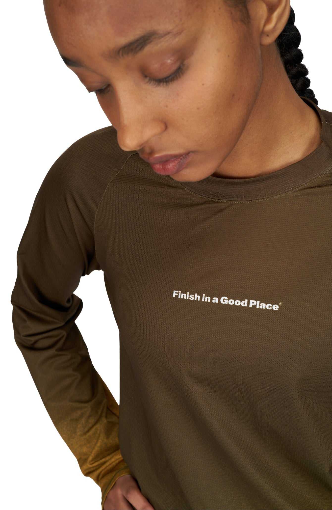 Women's brown and golden gradient long sleeve running T-shirt with raglan sleeves by UNNA.
