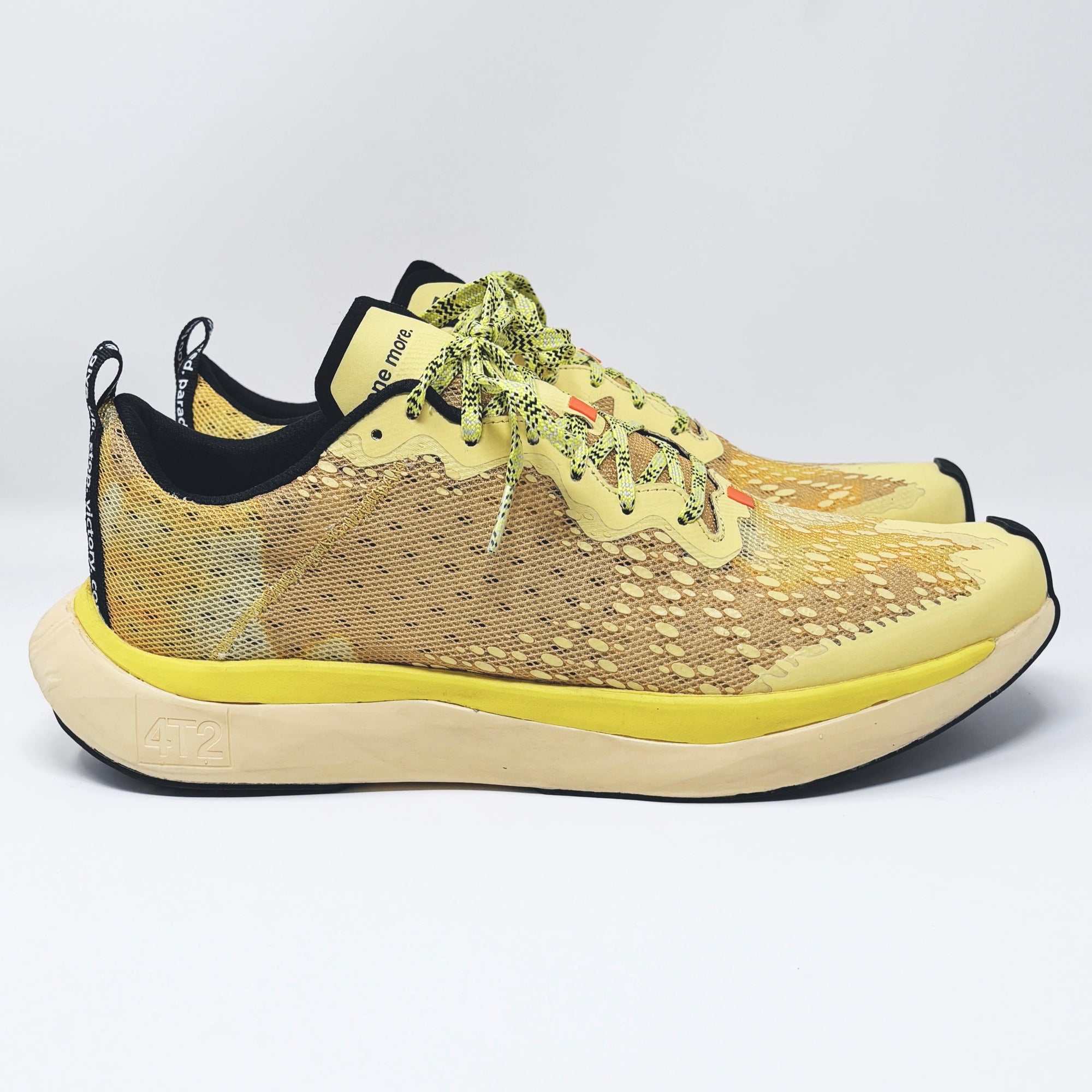 Yellow personality  running shoes, lightweight design, breathable upper, with grippy rubber outsole.