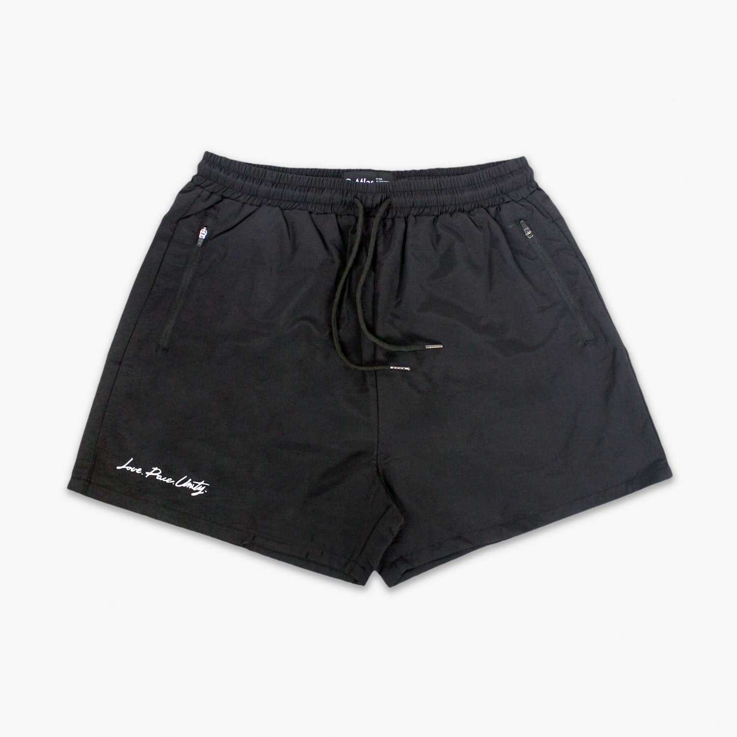 LPU 5" Running Shorts - Black, moisture-wicking polyester, comfortable, durable, with zip pockets.
