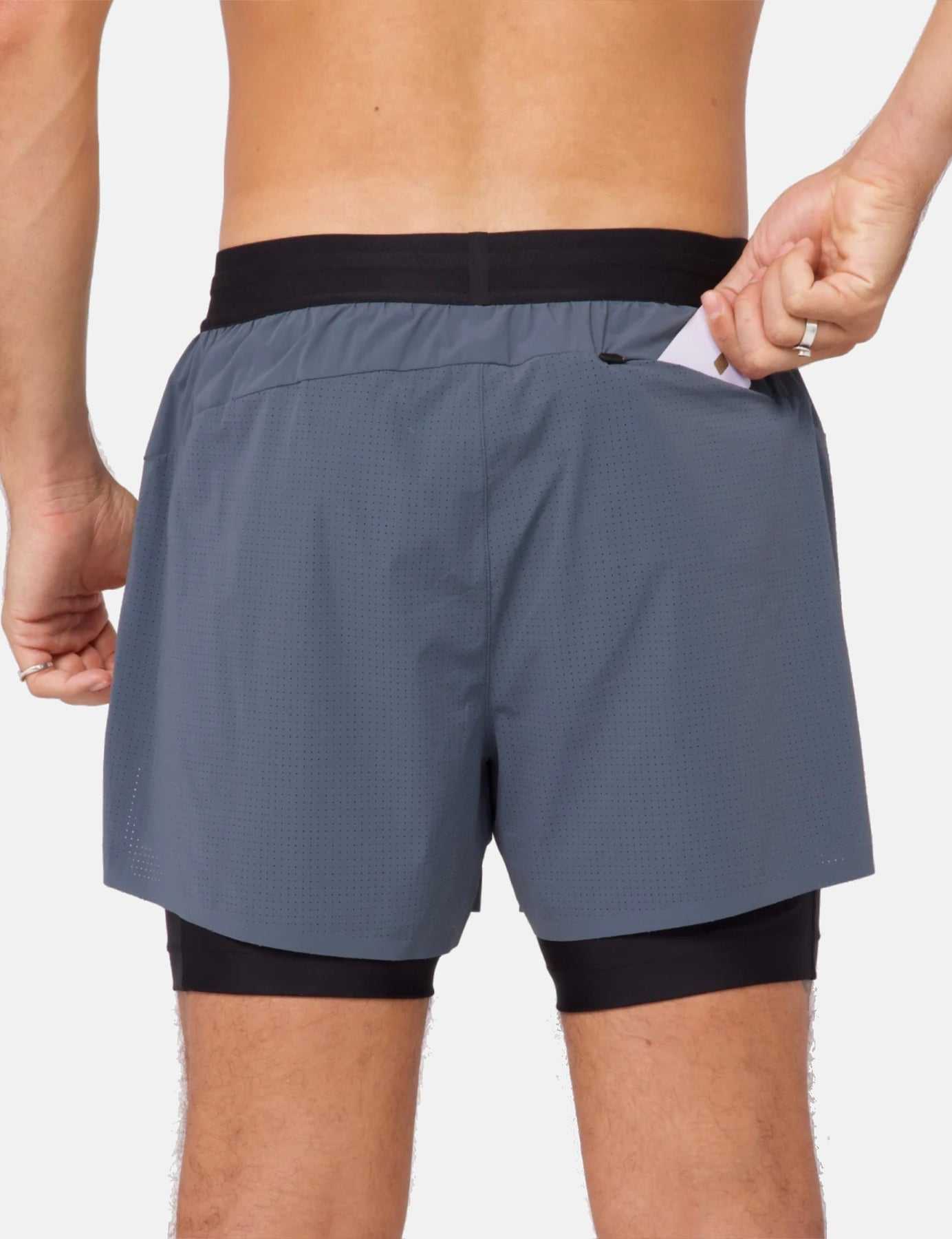 Storm Grey Vento™ 4" 2-in-1 Short with back zipper pocket.