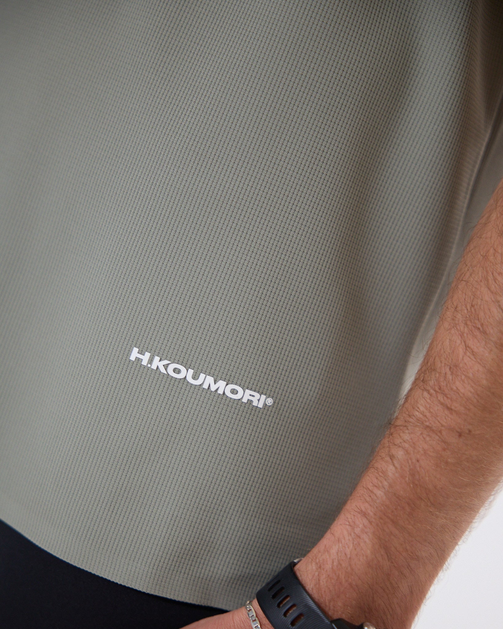 H.Koumori Training T-Shirt Moss Green in breathable fabric for running performance.