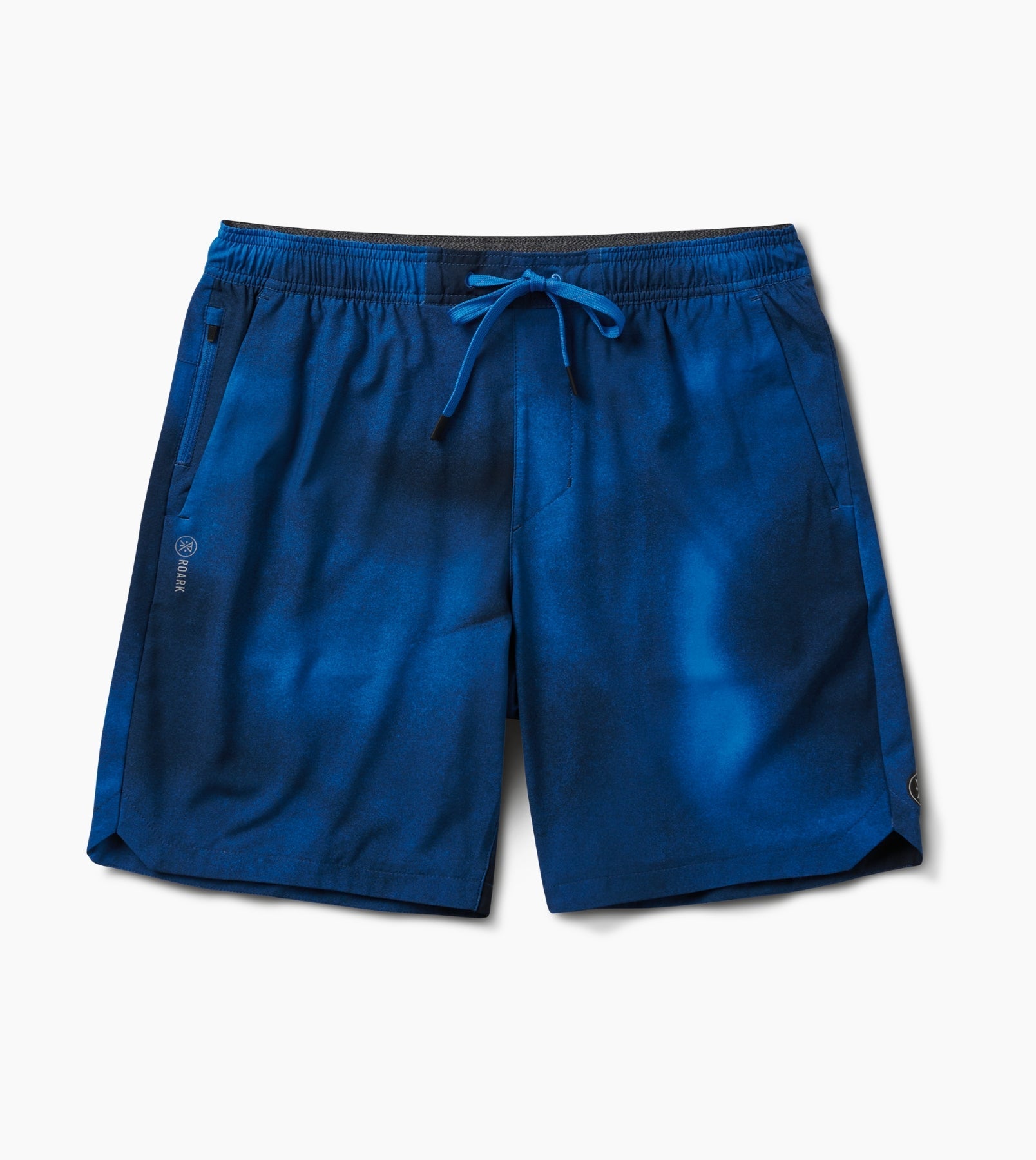Eco-friendly Serrano 2.0 shorts with 8" inseam, blue, lightweight recycled polyester blend, water-resistant, elastic waistband.