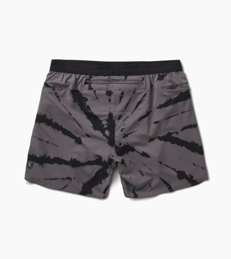 Lightweight Alta Shorts 5" with tie-dye design, elastic waistband, and rear zip pocket.