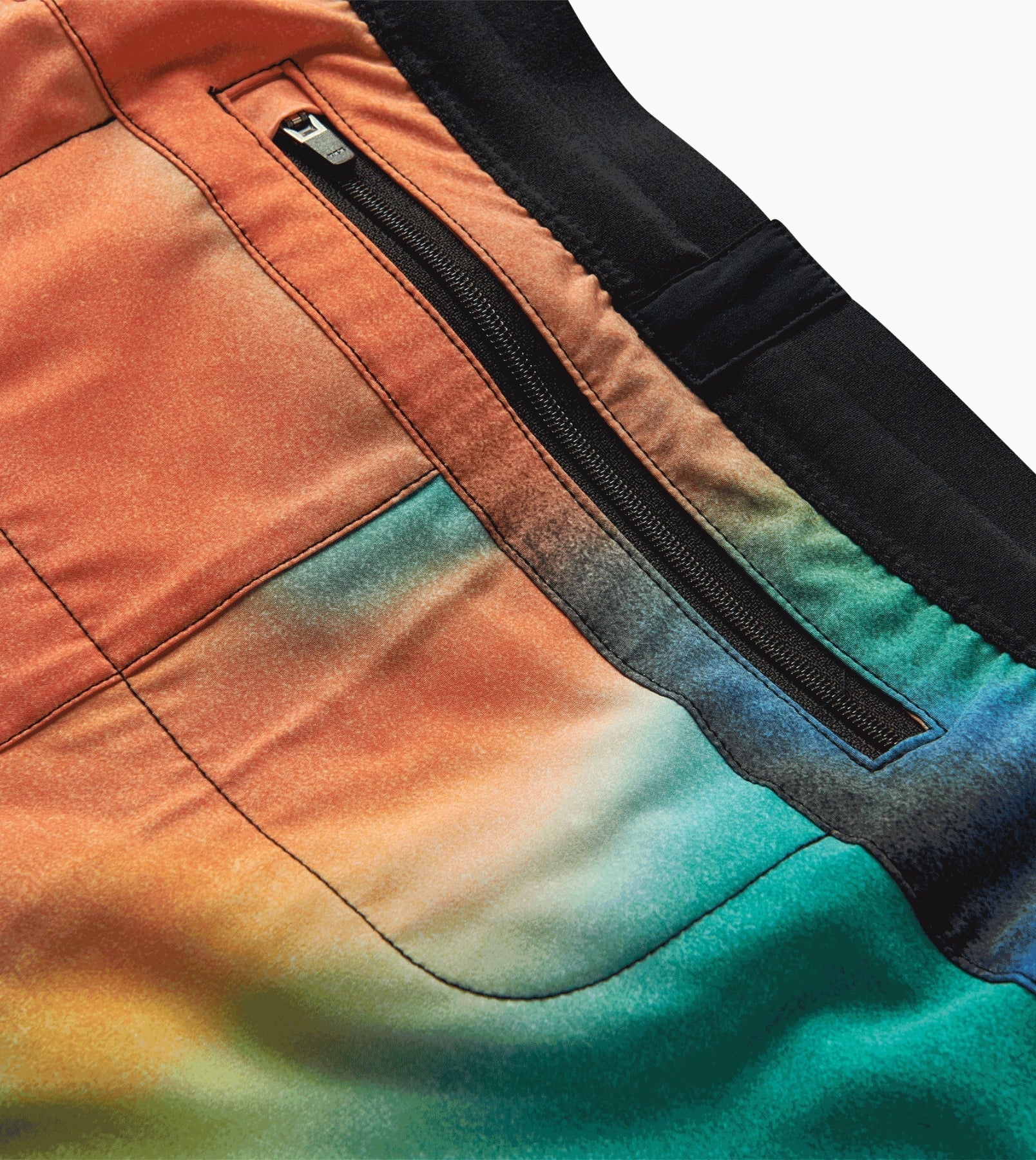Alta Shorts 5" with custom tie-dye design and rear zip pocket.