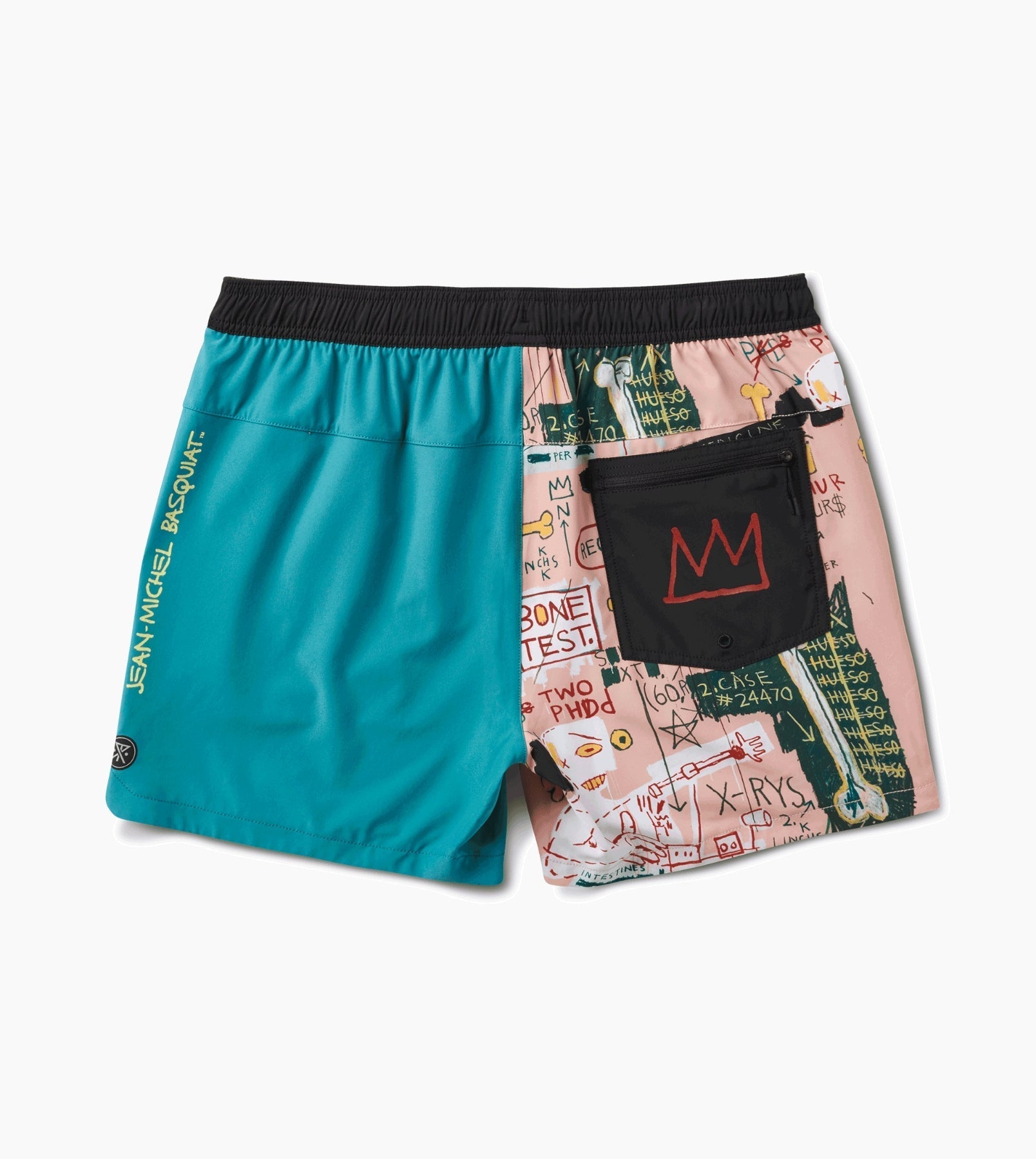 Serrano Shorts 5" with Jean-Michel Basquiat art, eco-friendly fabric, and water-resistant finish.