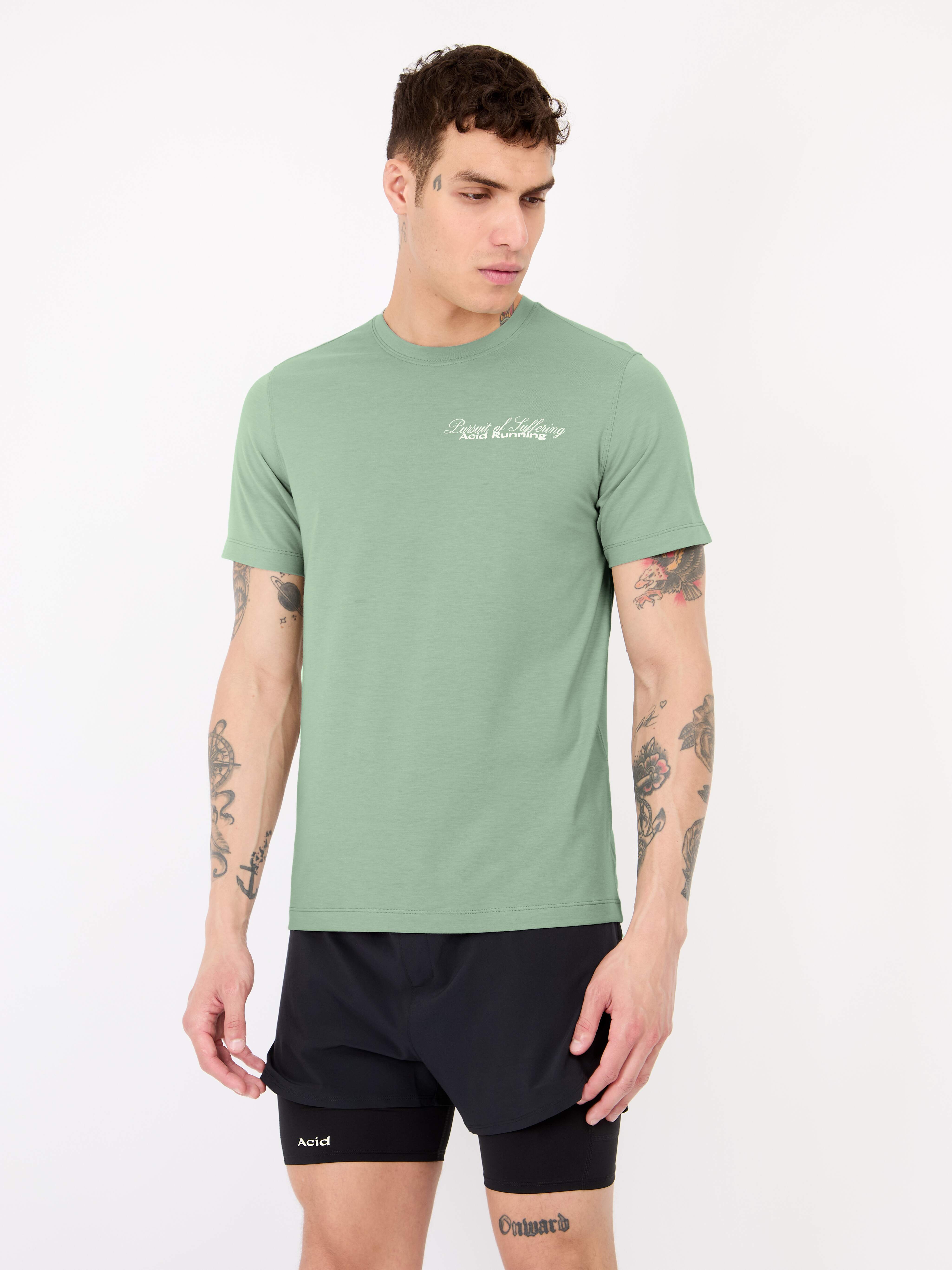 Runner's Fate T-Shirt in iced green, ultra lightweight and sweat-wicking.