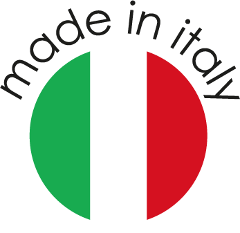 Made in Italy logo with Italian flag colors.